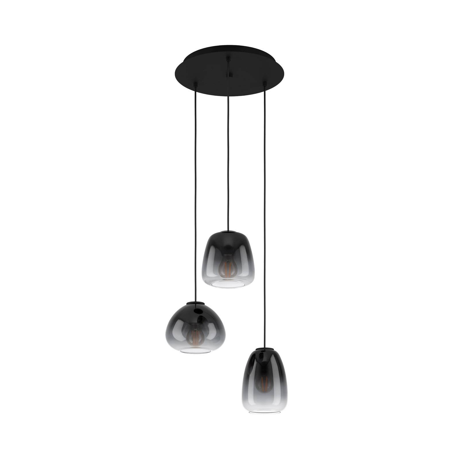 Hanglamp Aguilares, gerookt glas, 3-lamps rondel