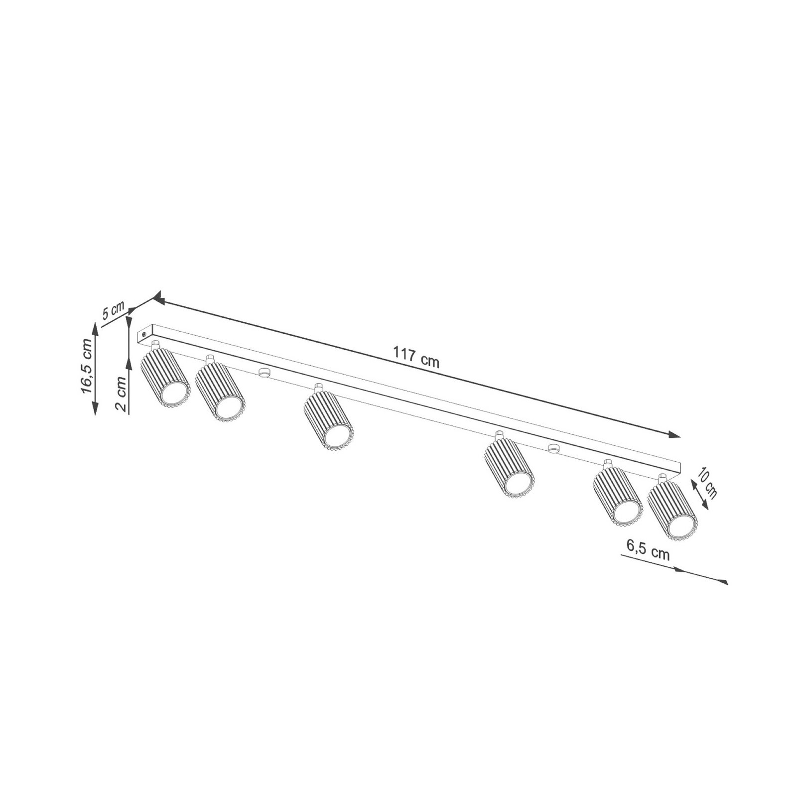 Deckenstrahler Karbon, weiß, Länge 117 cm, Alu, 6-flg.