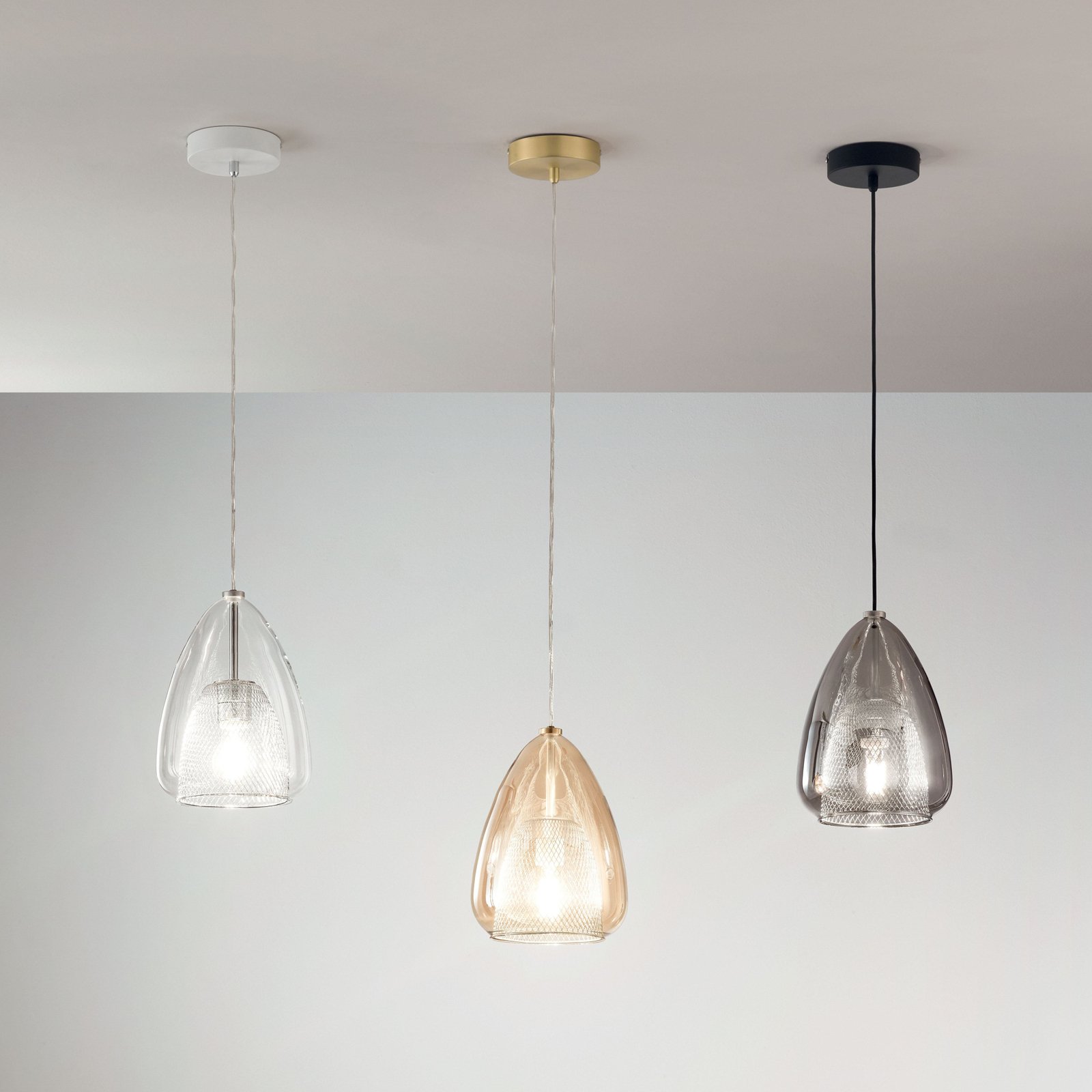 Britton hänglampa, 1 lampa, grå-transparent, glas