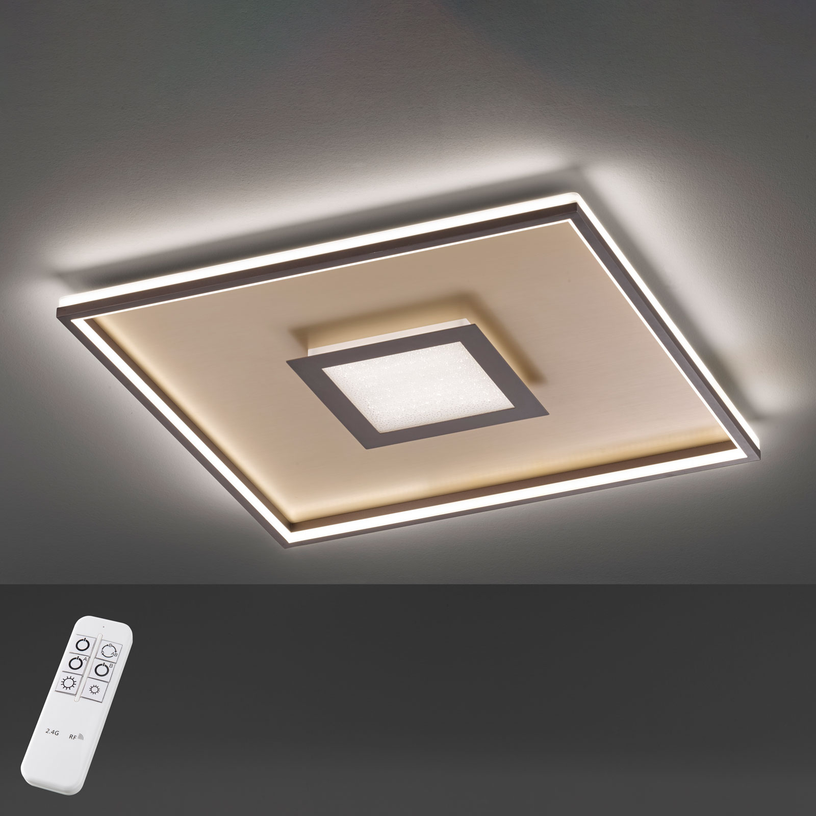 Fischer & Honsel LED ceiling light Bug square, rust 80x80cm, for Living / Dining Room, metal, 49 W, energy efficiency: A+, L: 80 cm, W: 80 cm, H: 8 cm
