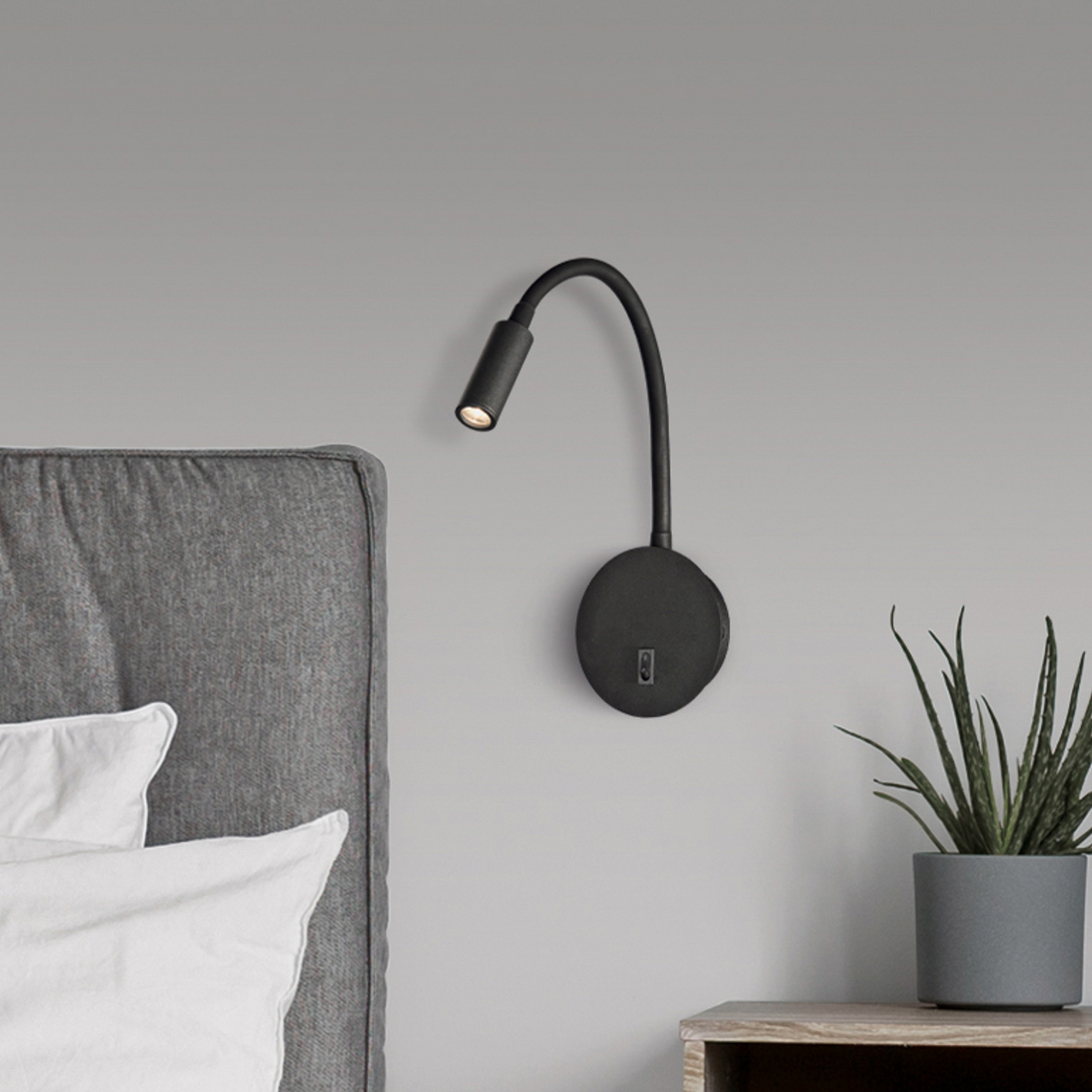 Luminária de leitura de parede Lyon LED, braço flexível, interrutor, preto