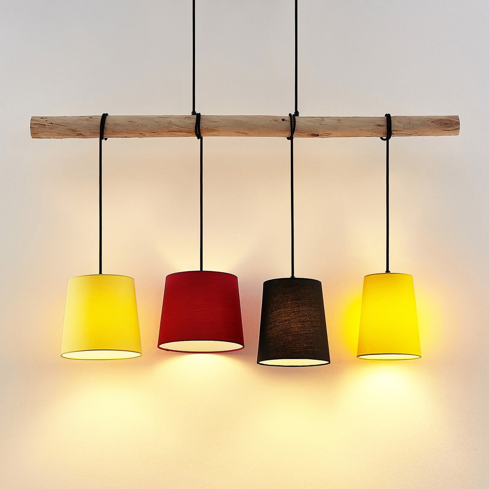 Hinai 4 Závěsné Světlo Black/Red/Yellow - Lindby