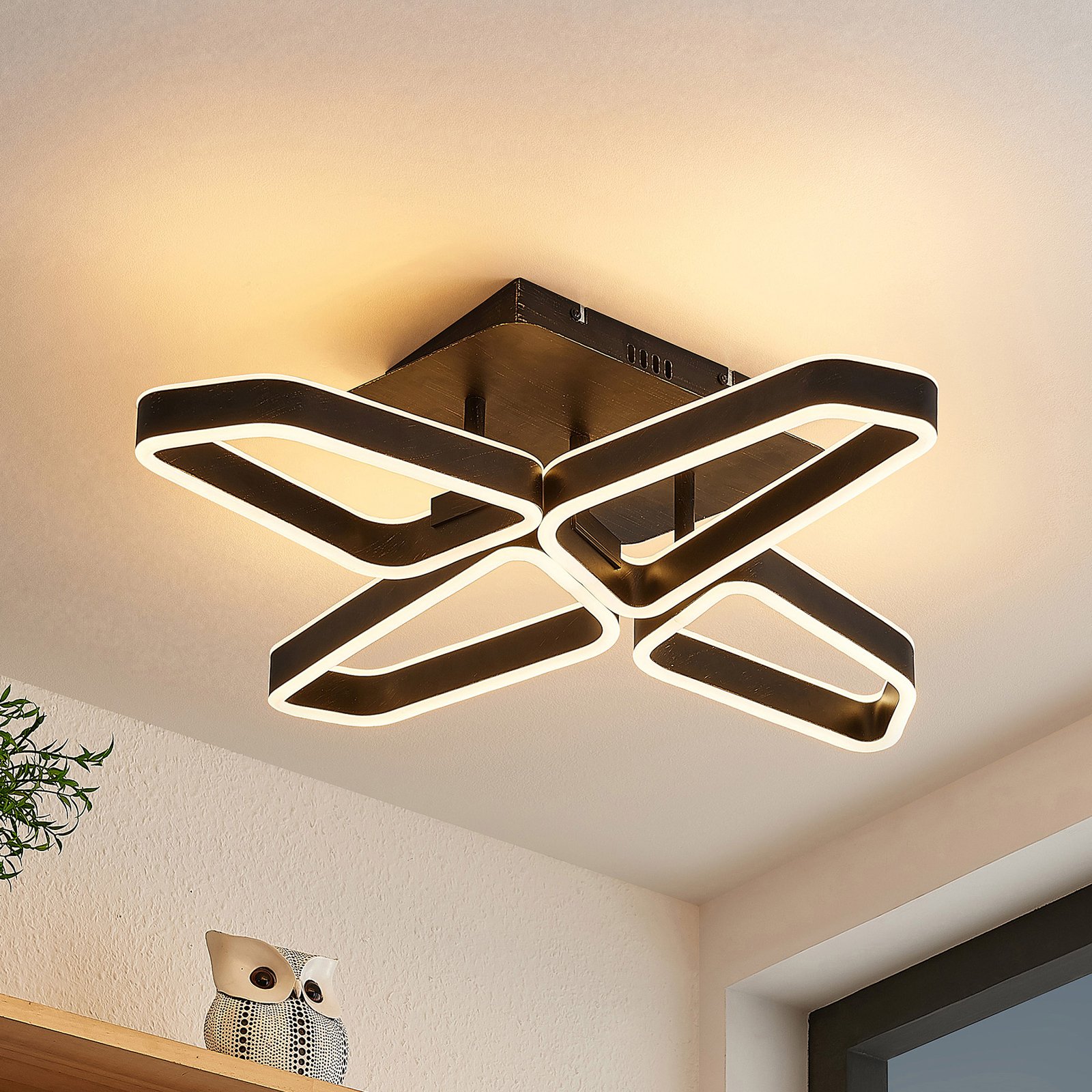 Lucande Quinn LED plafondlamp, 4-lamps zwart