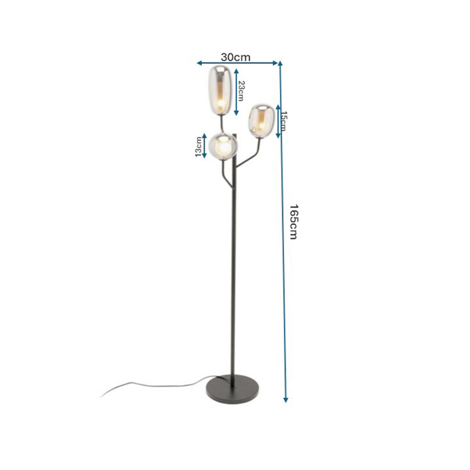 KARE gulvlampe Columbo, sort, glas, 3 lyskilder, G9, 164 cm