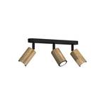 Nise ceiling light, 3-bulb, elongated, black steel, wood