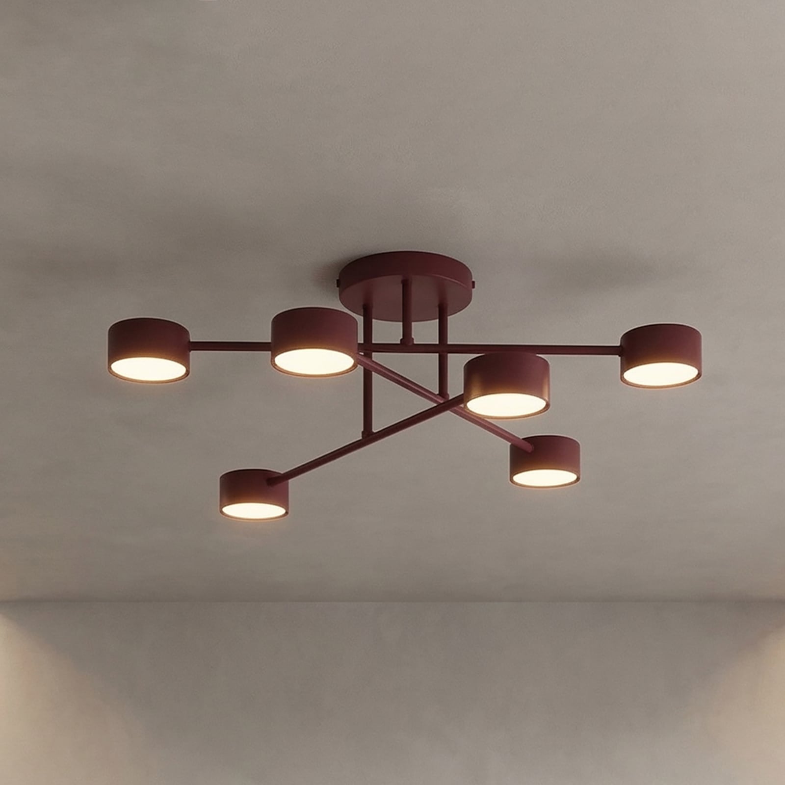 HALO ceiling light, dark red, Ø 60 cm, 6-bulb, metal, GX53
