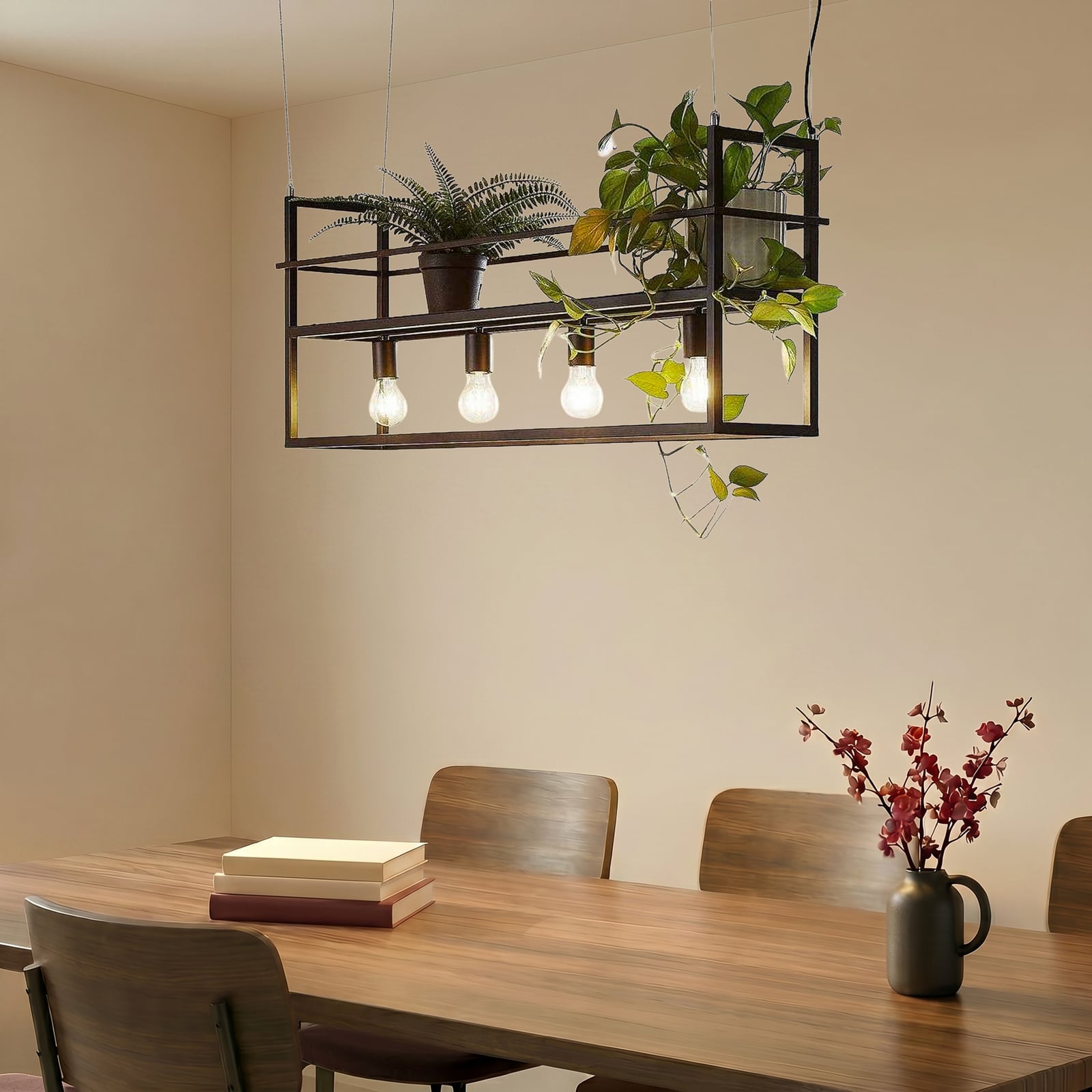 Lindby Grisela pendant light, shelf, black, metal, 120 cm Lindby Grisela pendant light, shelf, black, metal, 120 cm