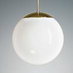Pendant light with opal sphere, 40 cm, brass