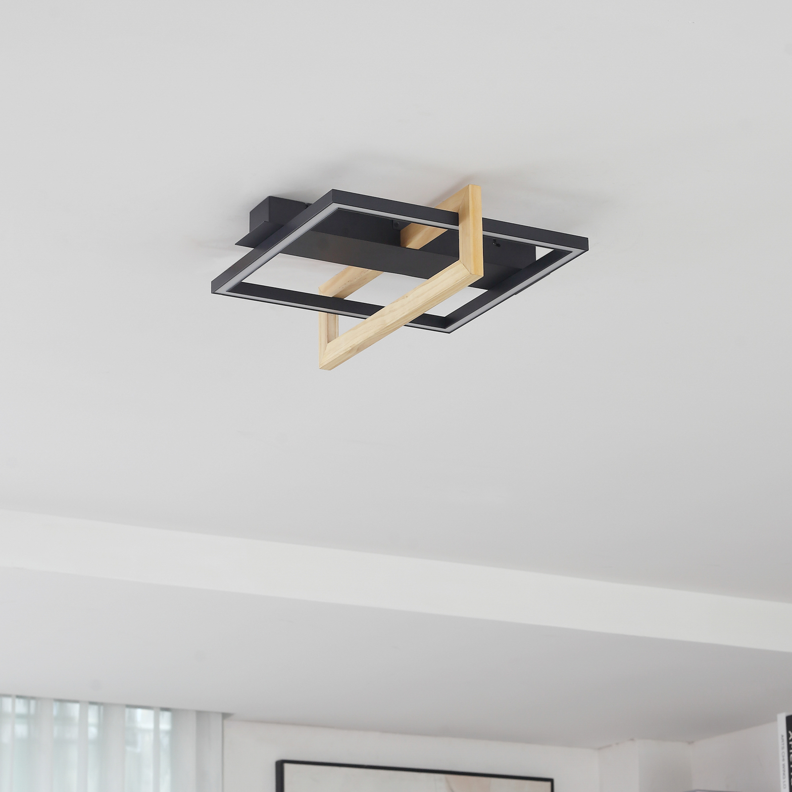 Lindby LED φωτιστικό οροφής Holamu, 40 cm, ξύλο