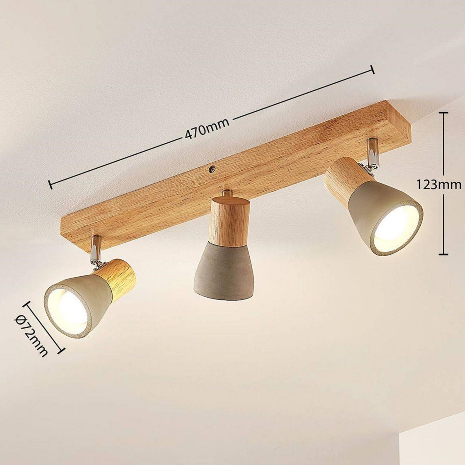 Filiz 3 Stropné Lampa Concrete/Wood - Lindby