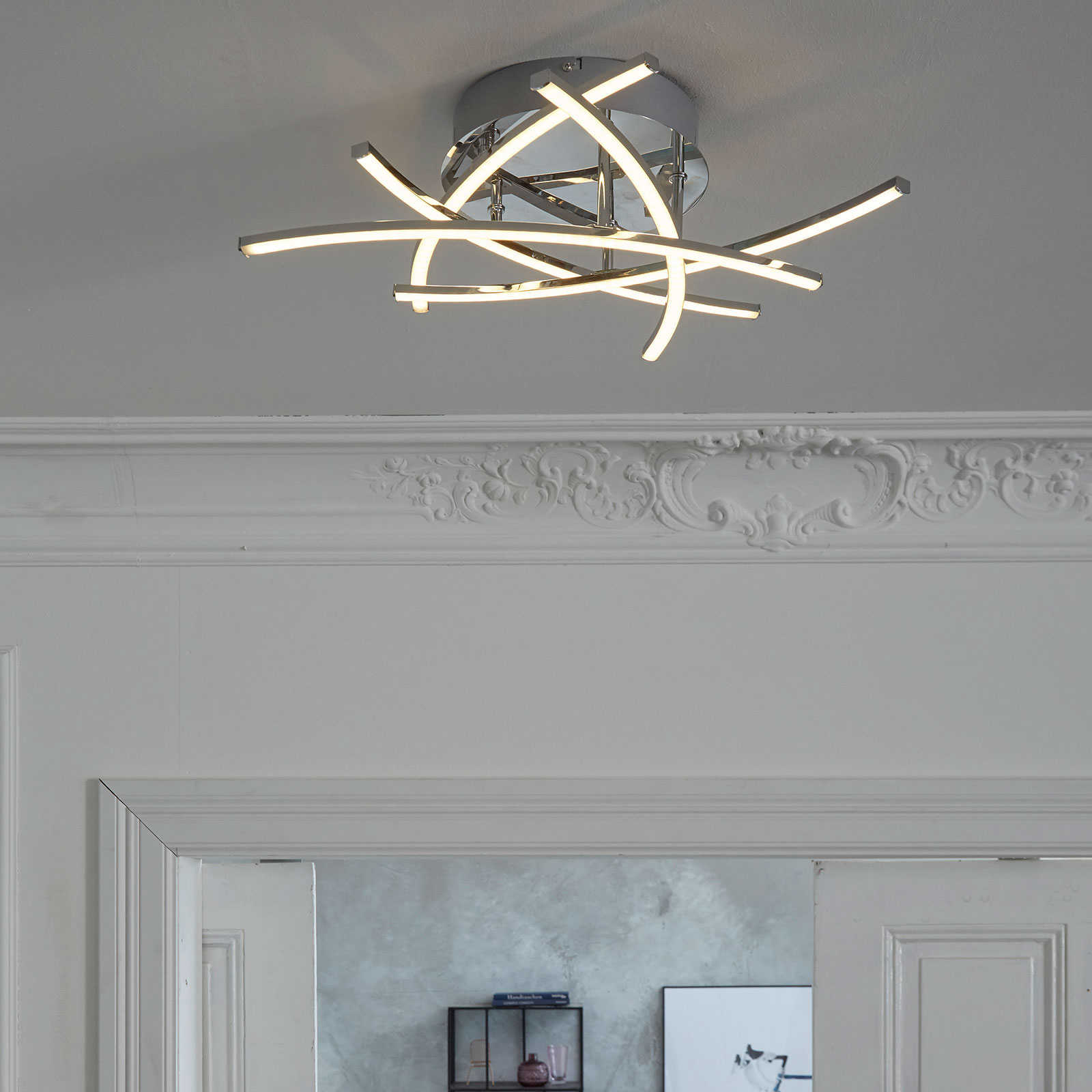 LED-taklampa Cross tunable white, 5 lampor, krom