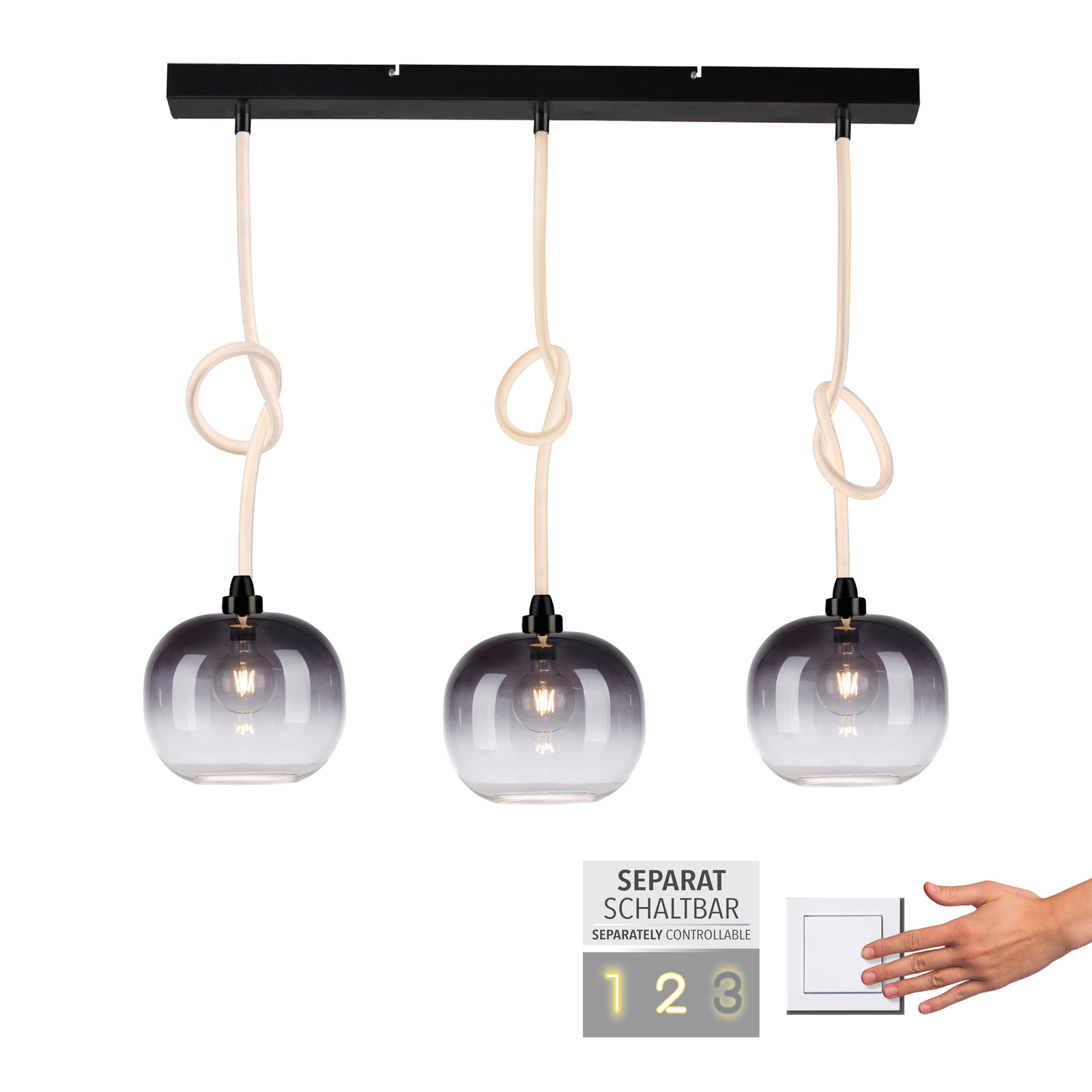 Hanglamp Luma van glas, 3-lamps