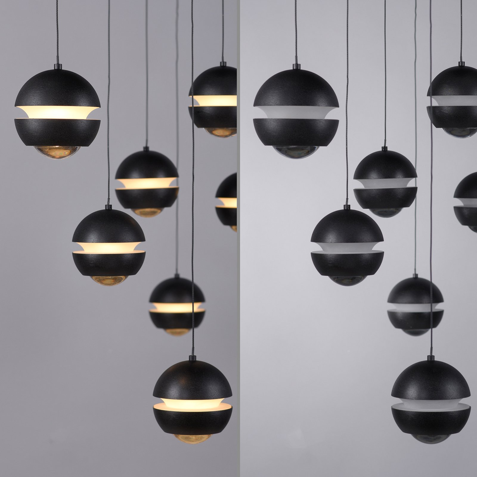 SCHÖNER WOHNEN LED hanglamp Lini zwart 7-lamps lang 3.000K SCHÖNER WOHNEN LED hanglamp Lini zwart 7-lamps lang 3.000K