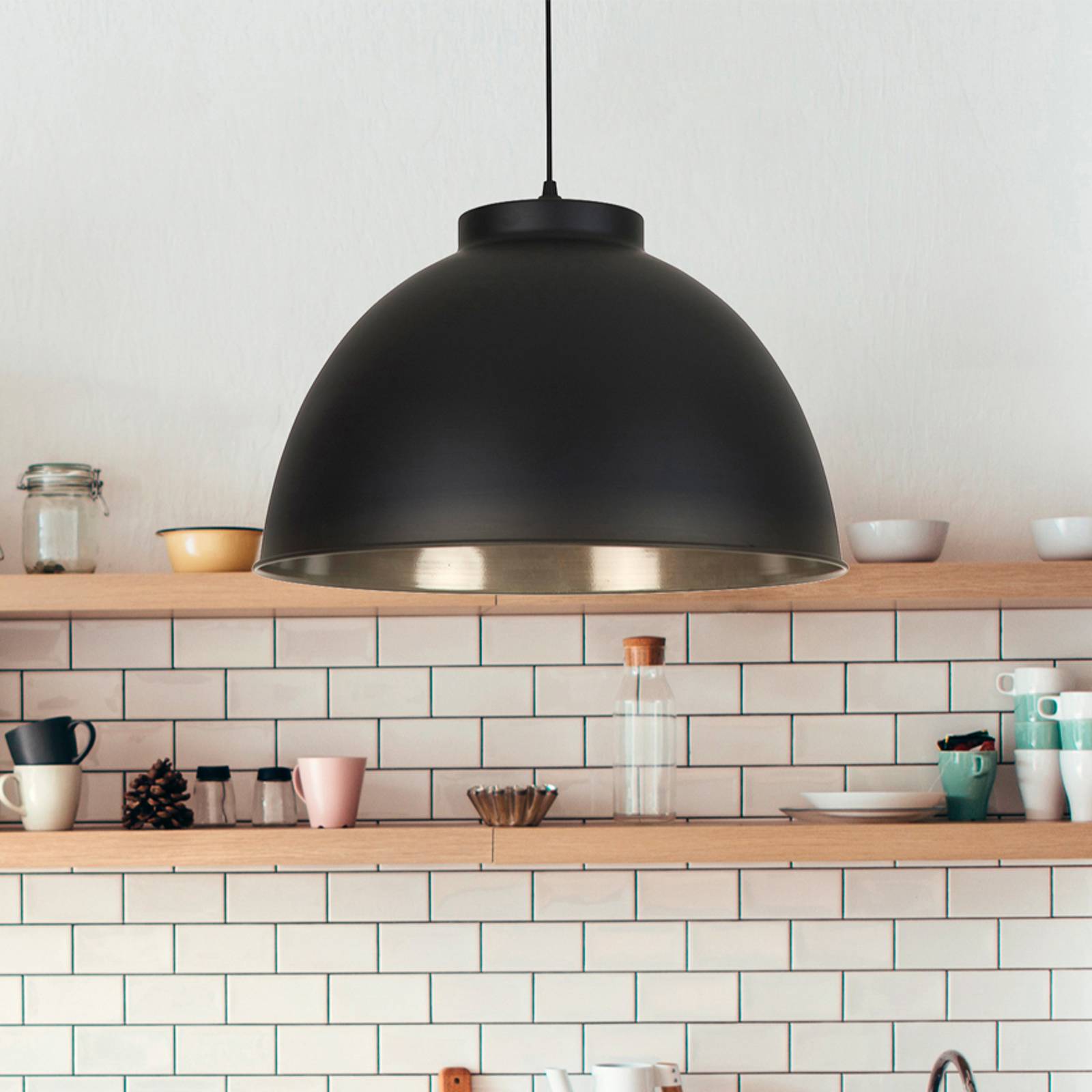 Hanglamp Dock, matzwart, Ø 45 cm, metaal