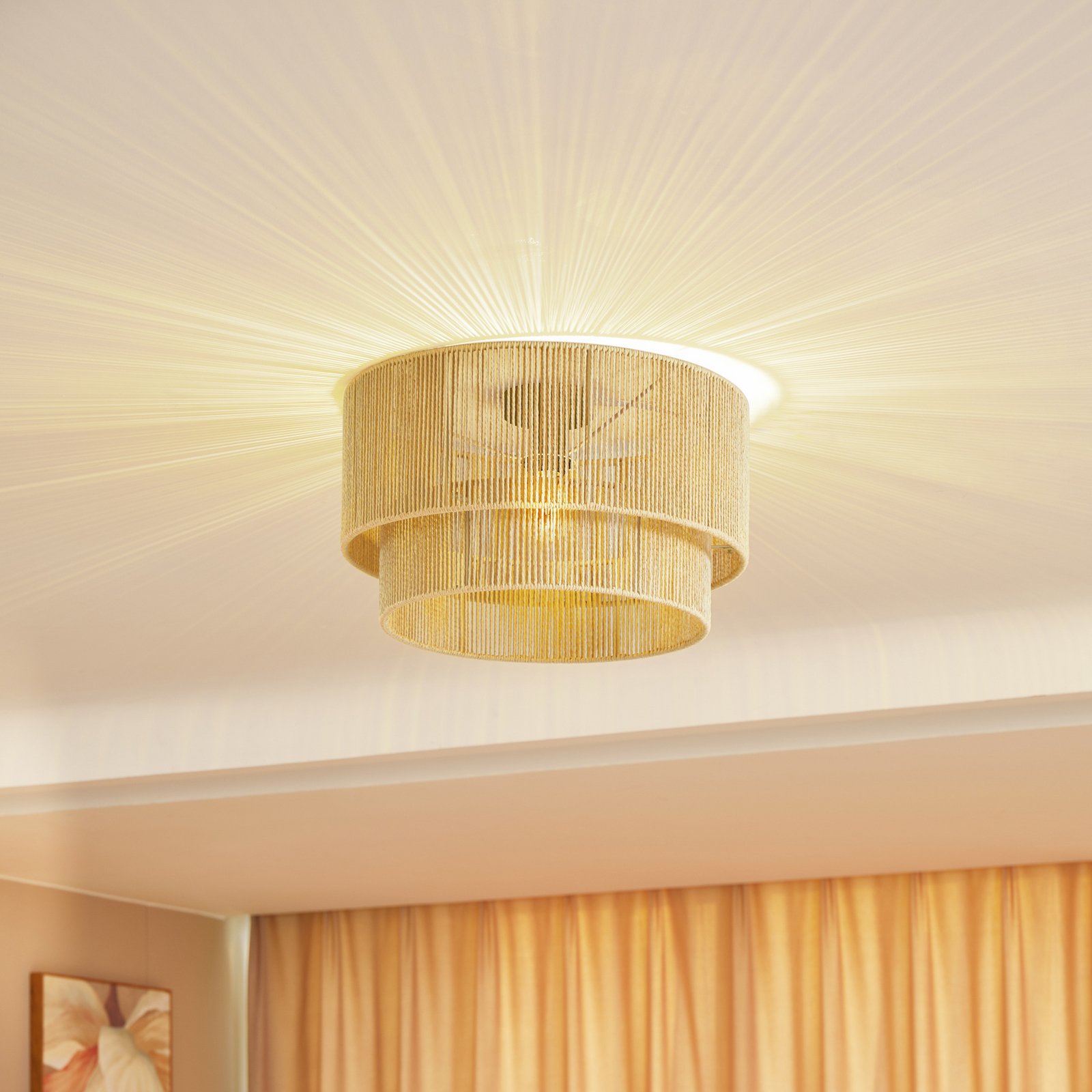 Lindby ceiling light Anuva, beige natural, paper, Ø 45 cm