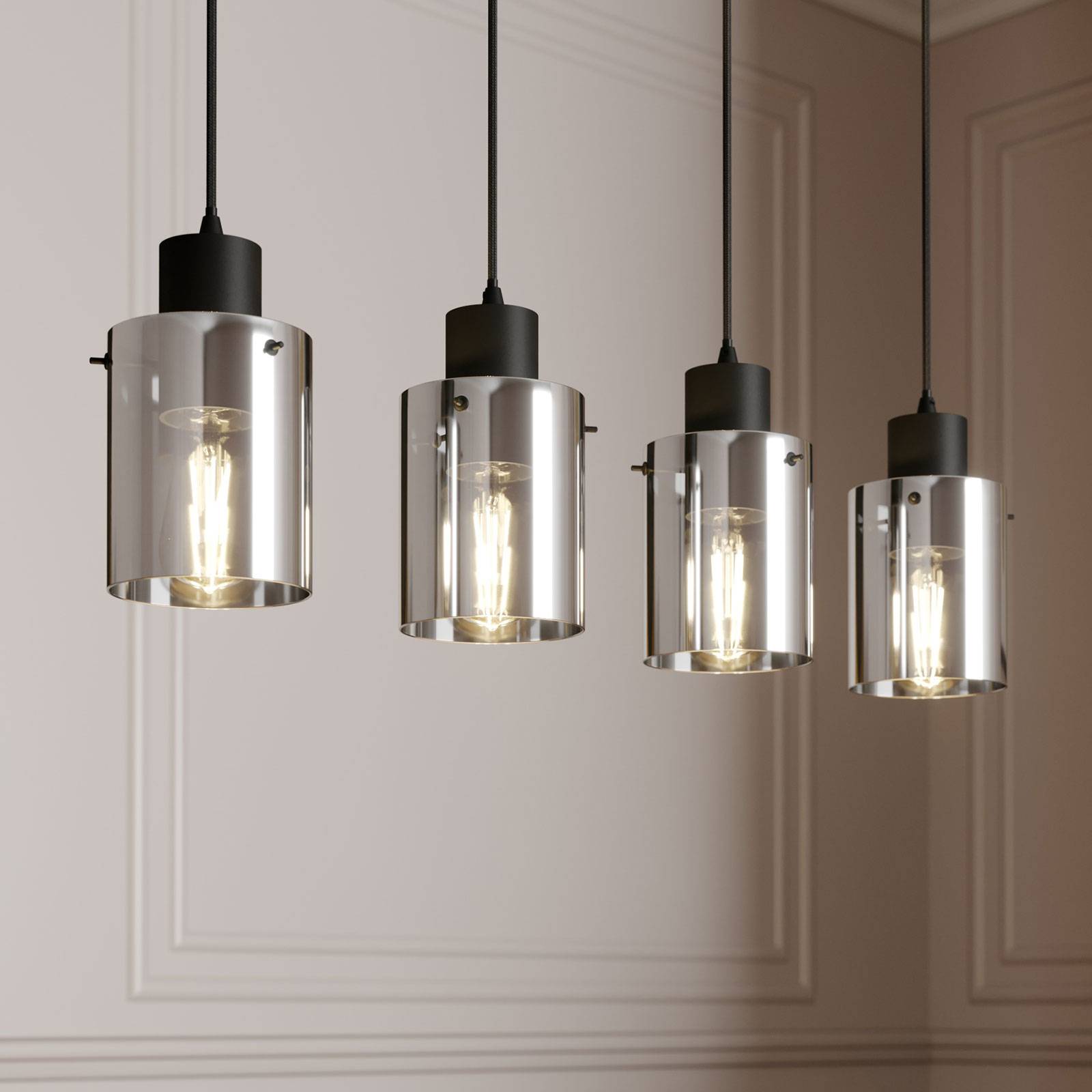 Lindby Kourtney hængelampe, glasskærm, 4 lyskilder