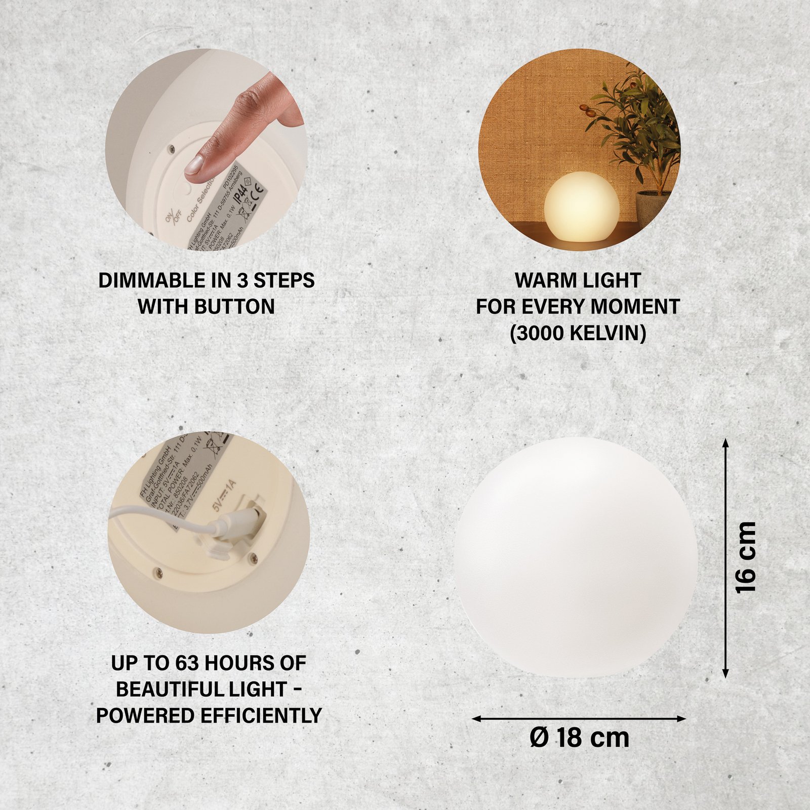 Solar-LED-Akkuleuchte Busso weiß, Dämmerungssensor