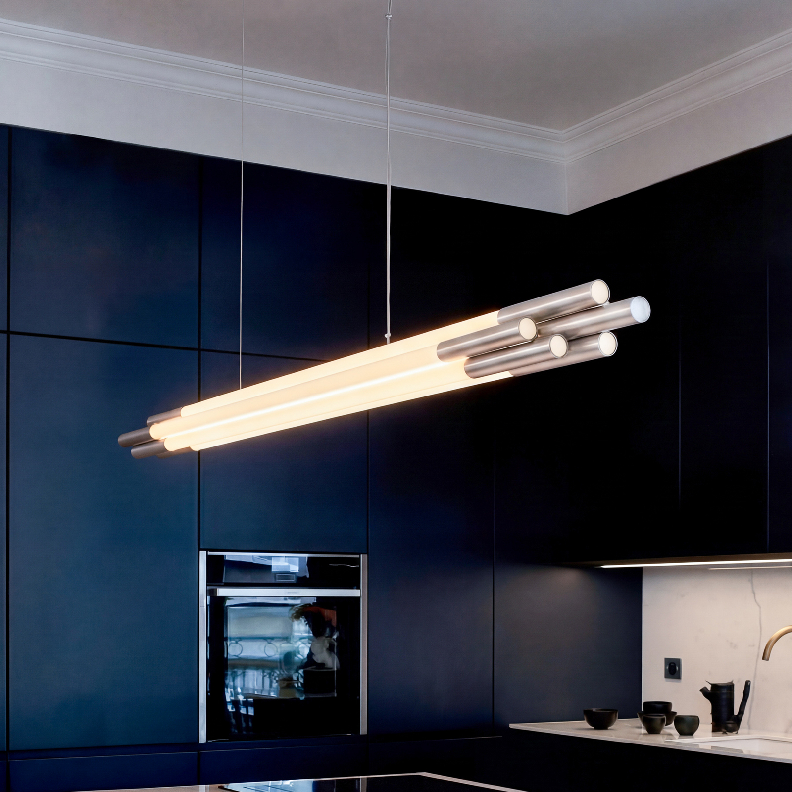 Lampada LED a sospensione ORG, lunghezza 200 cm, color nichel - DCW