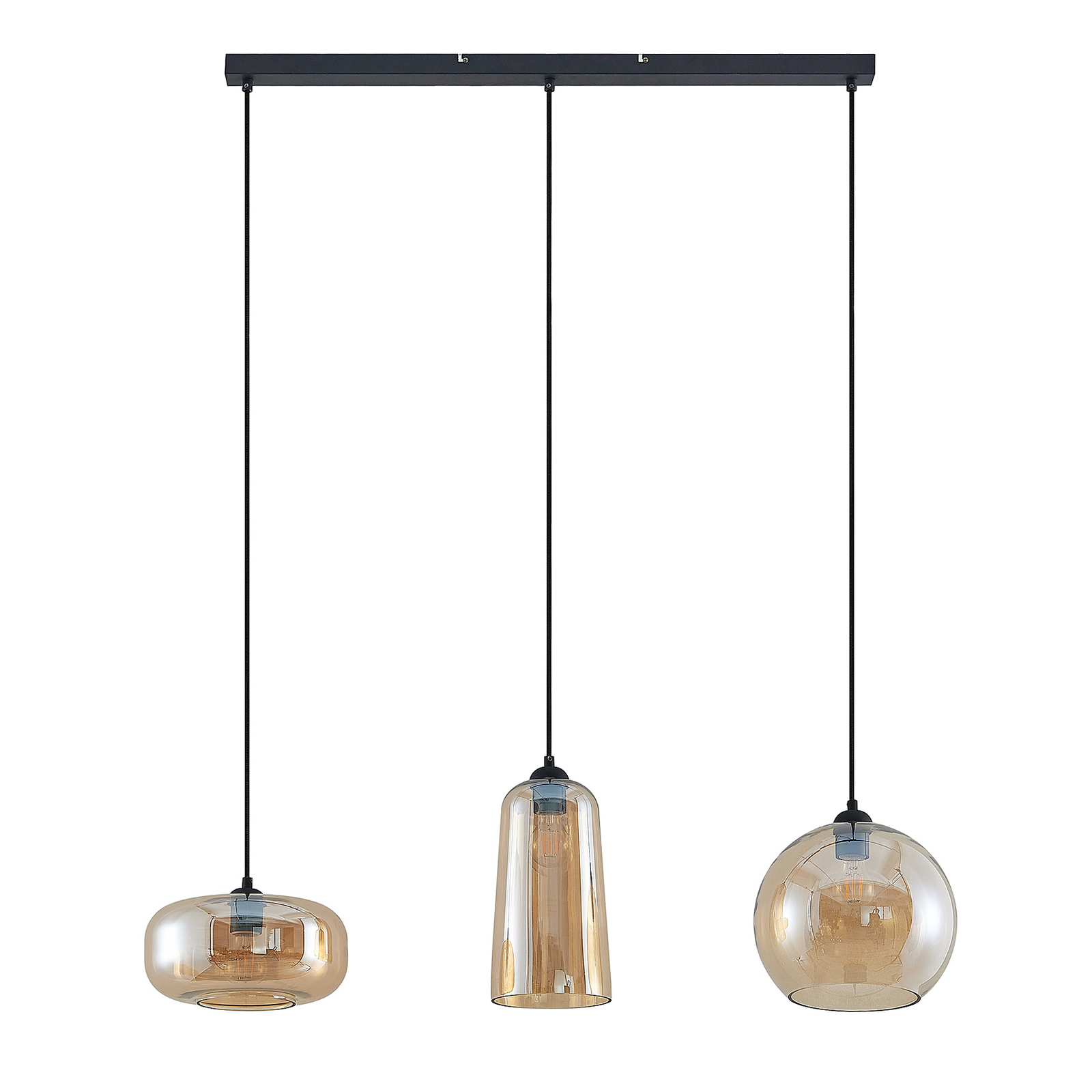 Lucande Wilja hanglamp, 3-lamps, barnsteen