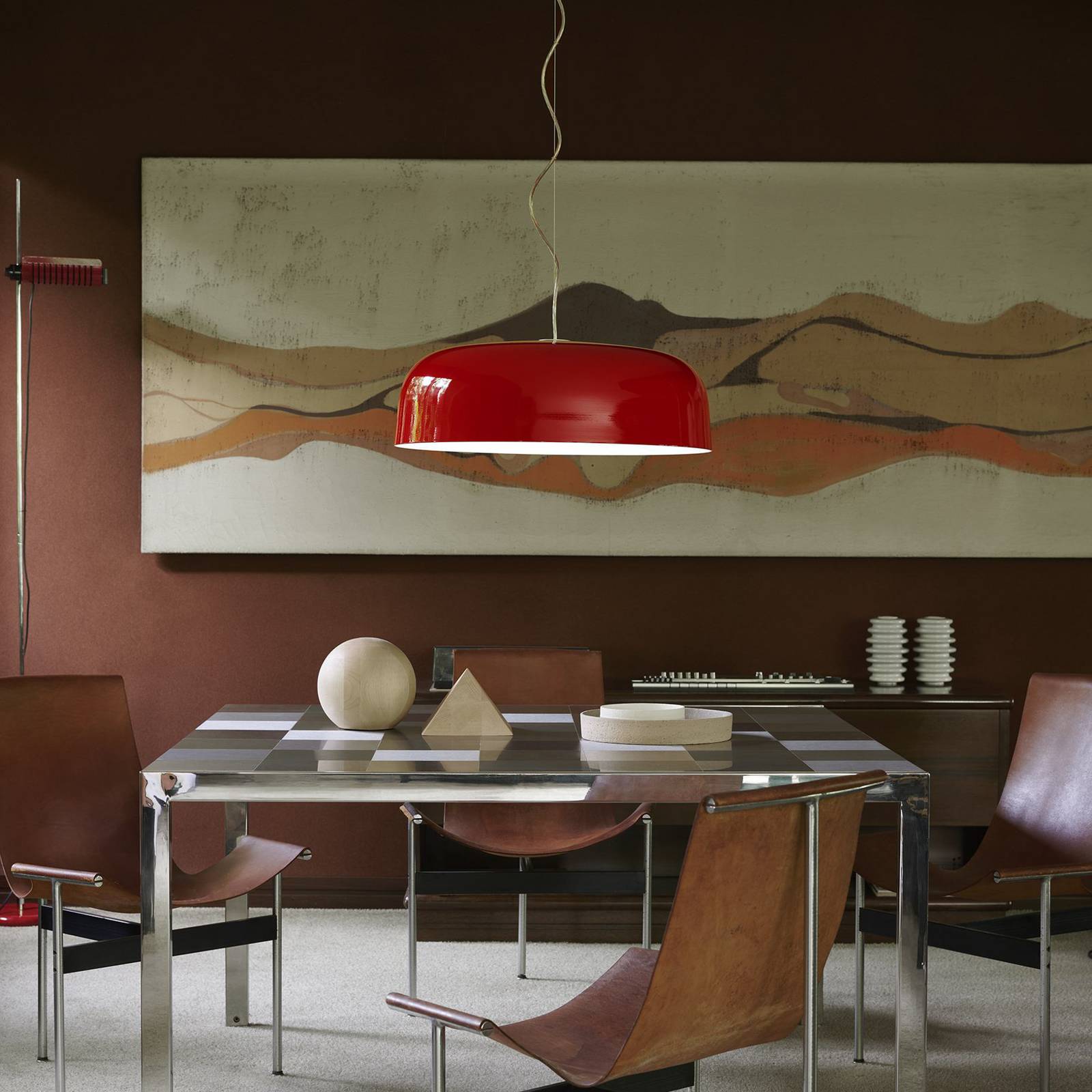 Oluce LED-Hängeleuchte Canopy, Ø 90 cm, rot, Aluminium günstig online kaufen