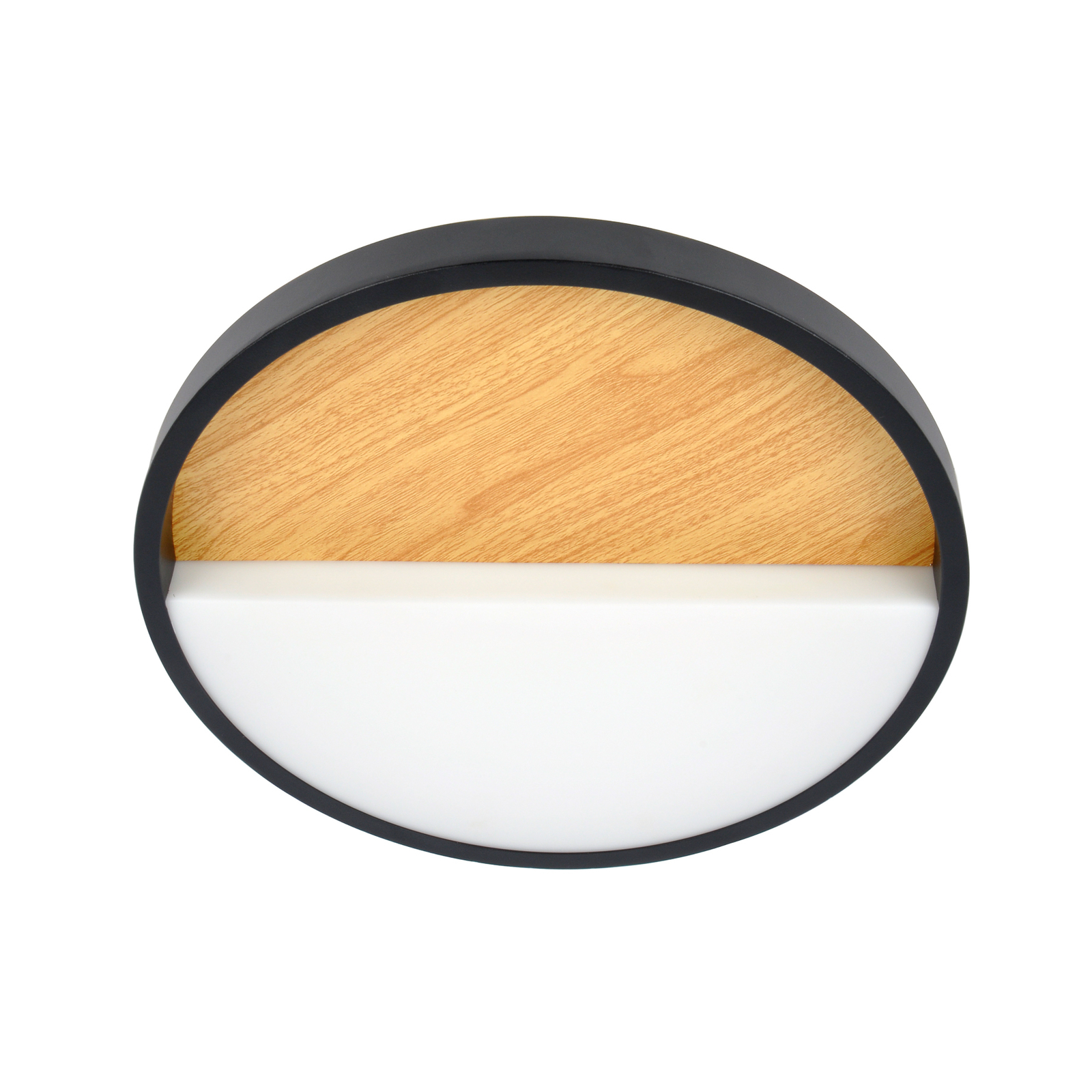 Aplique de pared LED Vista, madera clara/negro, Ø 30 cm
