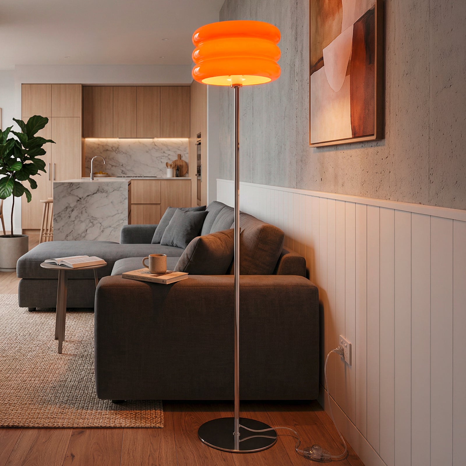 Stojacia lampa Tortora, oranžová, sklo, kov, výška 153 cm, E27