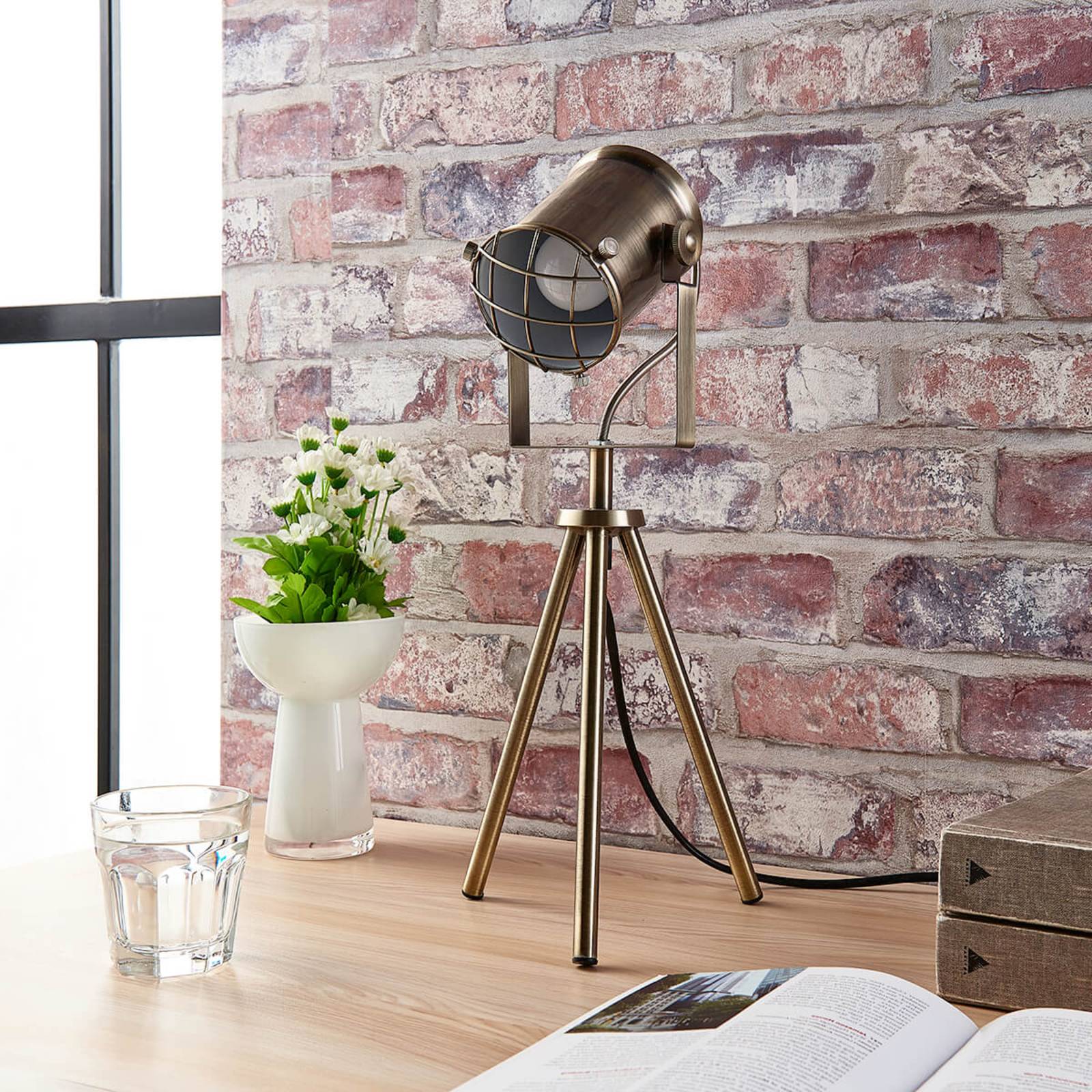 Фото - Настільна лампа Lindby Lampa stołowa Ebbi, industrialna, stary mosiądz 