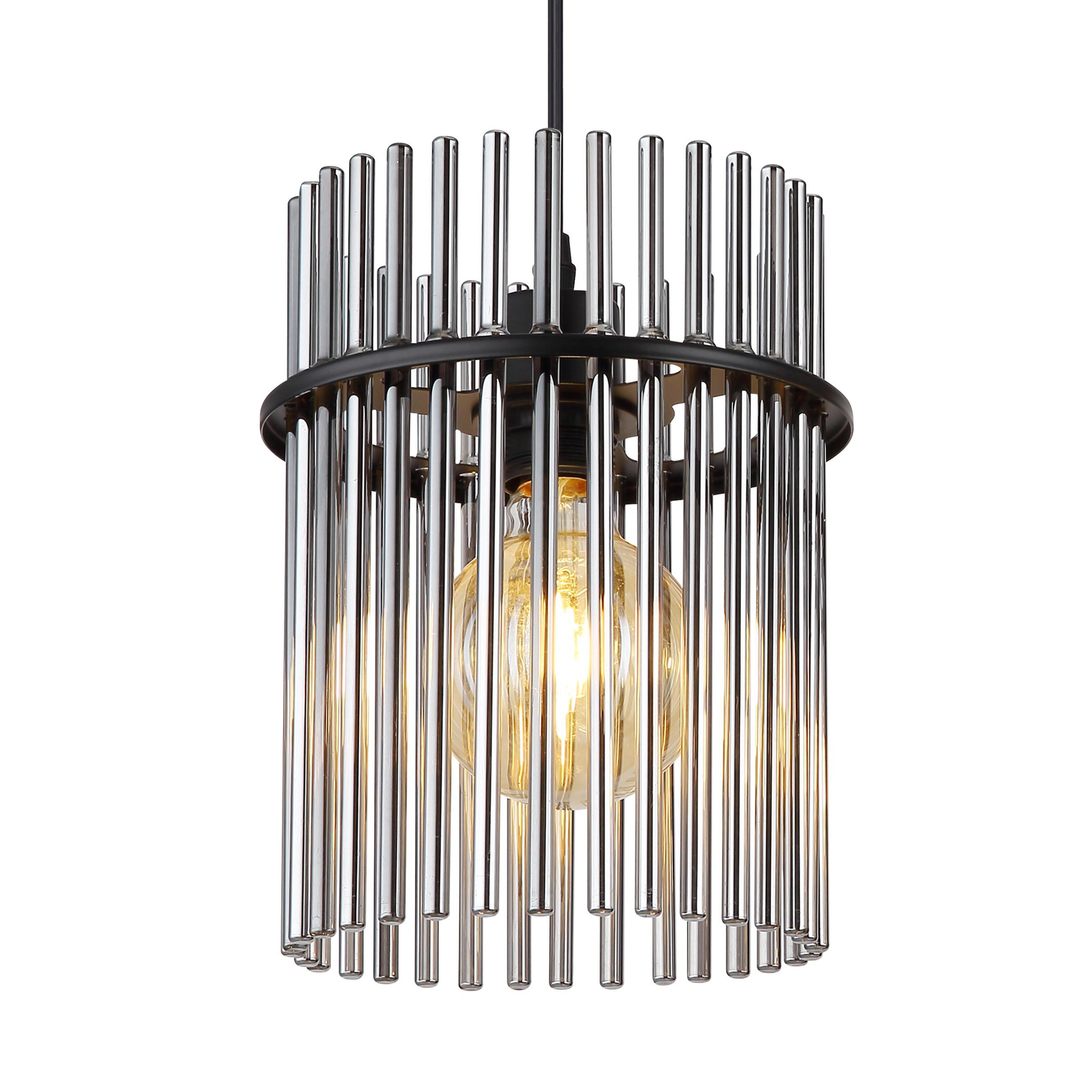 Gorley pendant light, length 80 cm, smoke grey, 3-bulb, glass