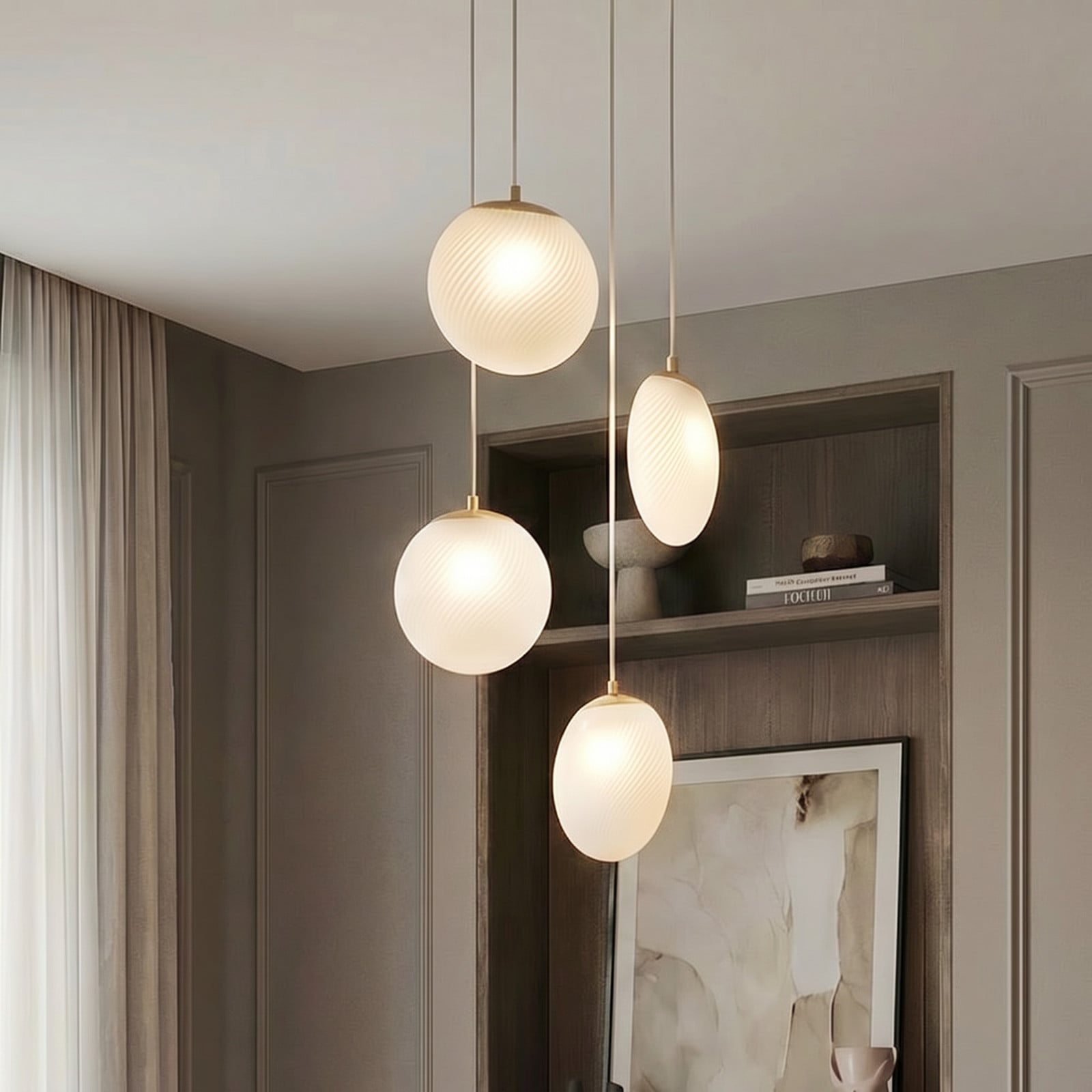 Lunelle Hängelampe, Ø 40 cm, 4-flg., messing, Glas Lucande - Wohnzimmer - Modern - Mehrflammig