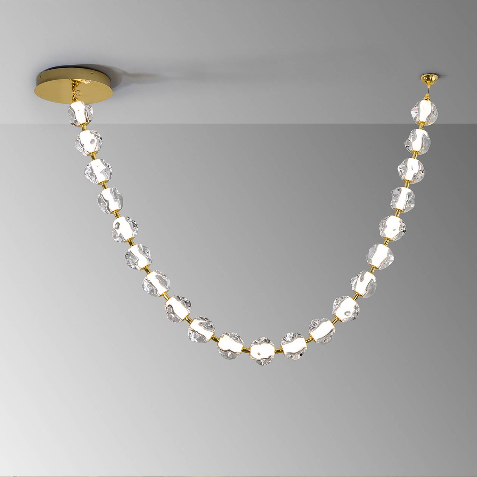Lampa wisząca Zaria LED, 21-światło, złoty, przezroczysty, metal, akryl