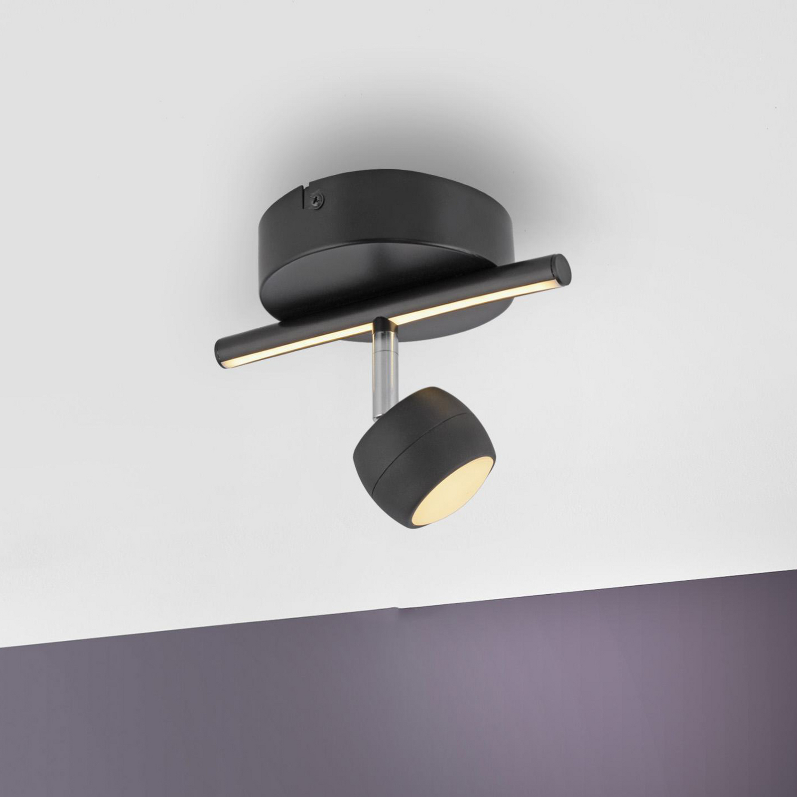 JUST LIGHT. LED-kattospotti Jarik, 1-lamppuinen, musta, 3 000 K