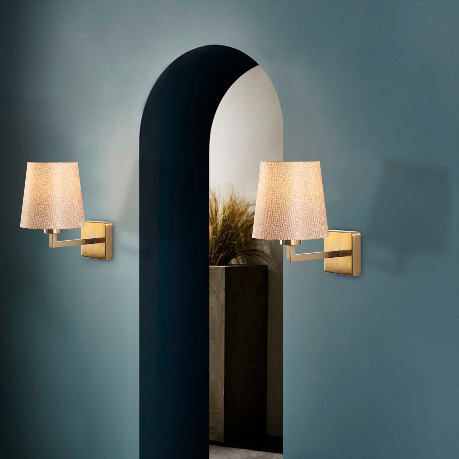 Wandleuchte Profil, gold/creme, Metall/Stoff, Höhe 30 cm