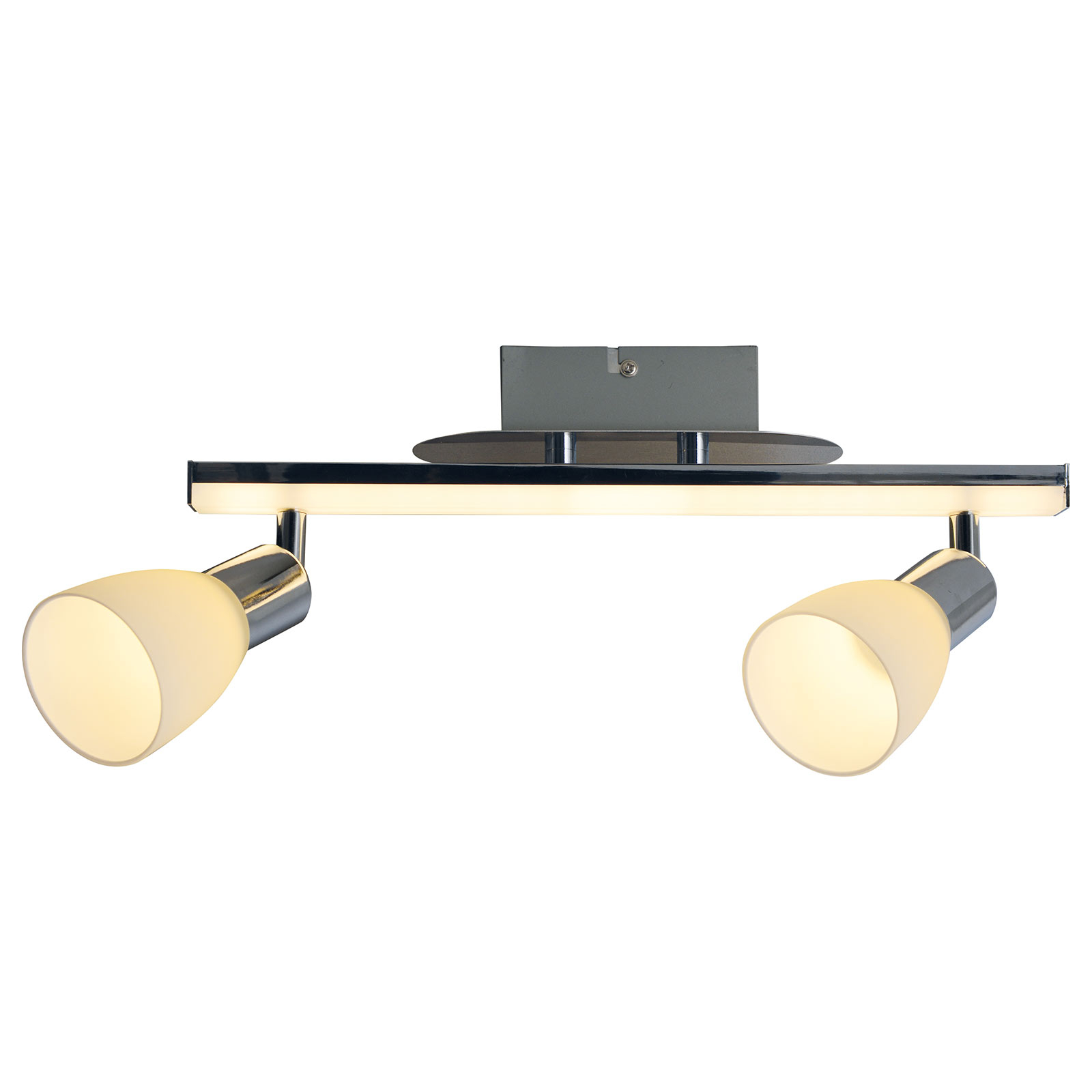 Näve Ibiza LED-loftlampe med 2 lyskilder, længde 39 cm - moderne lampe stue/spisestue - krom, sølv, hvid - metal, glas, plast