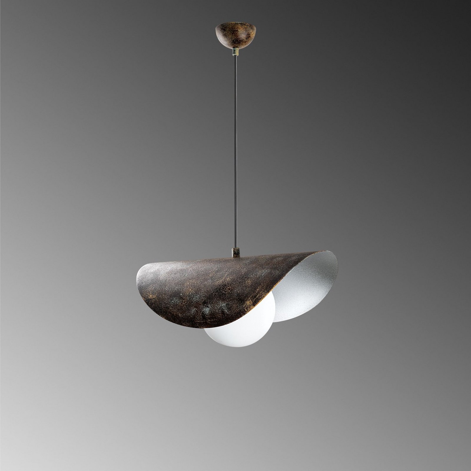 Hängeleuchte Vatoz, 1-flammig, schwarz, Ø 40 cm, Metall/Glas