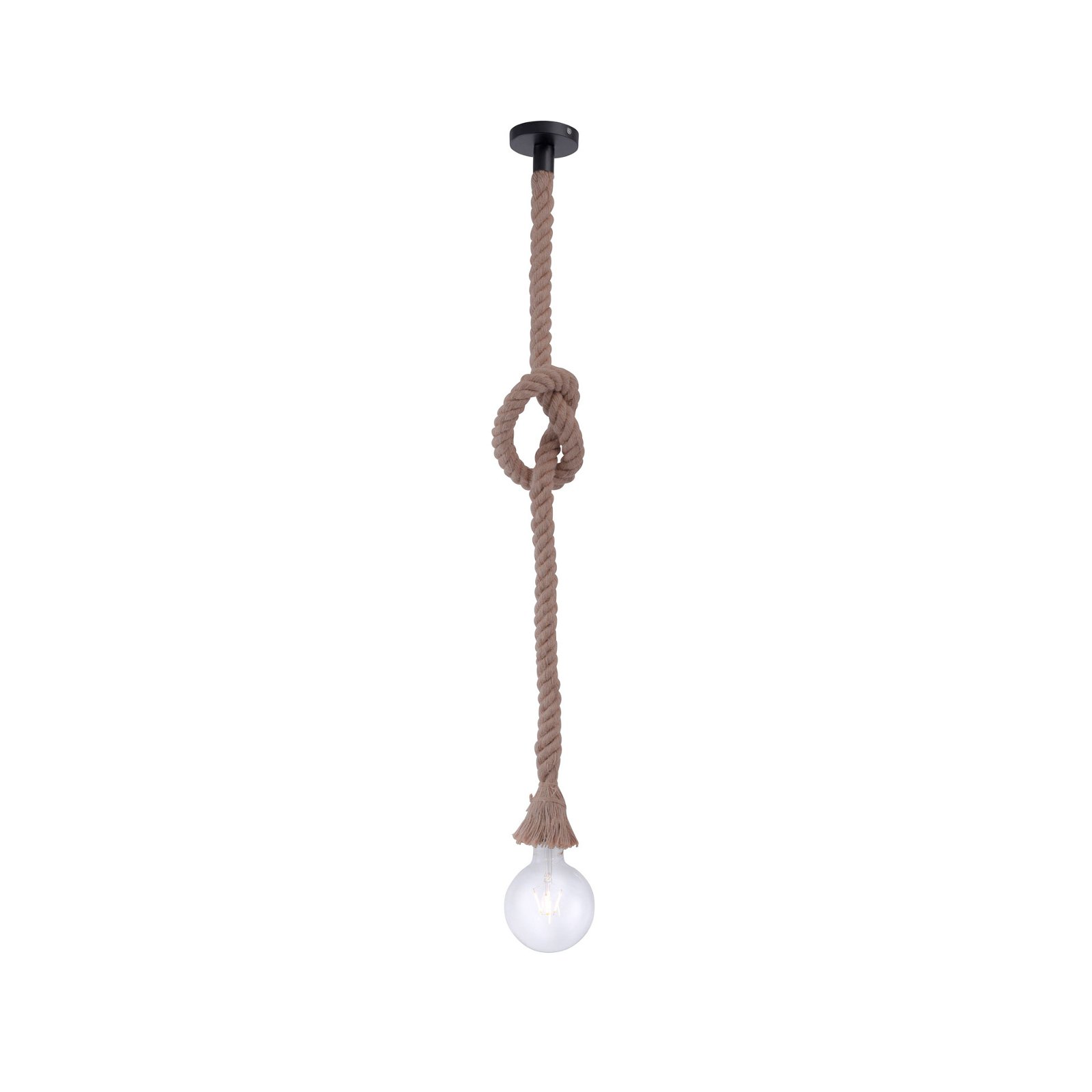 Rope pendant light with rope, one-bulb