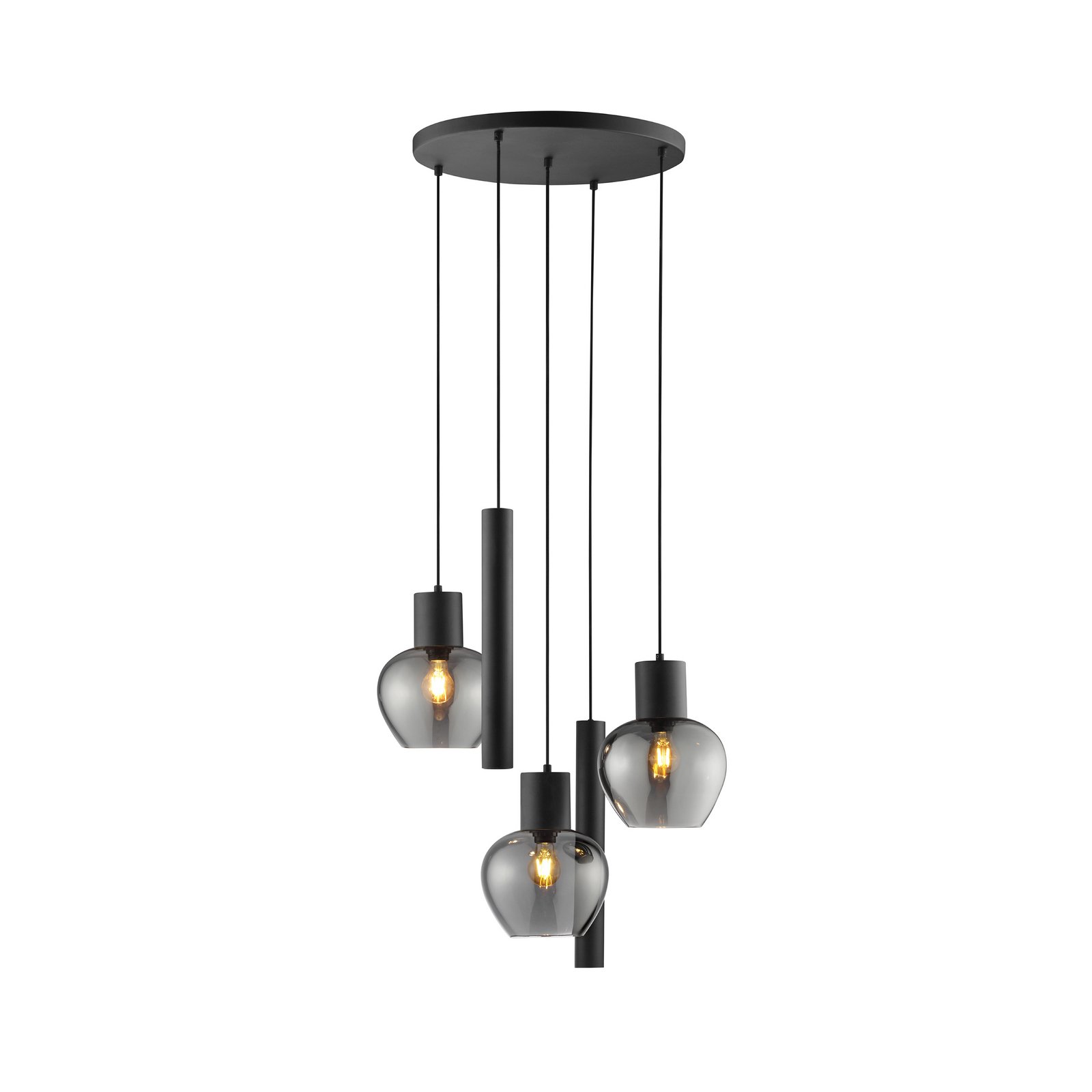 Hengelampe Ligari, svart/røykgrå, Ø 68 cm, metall/glass