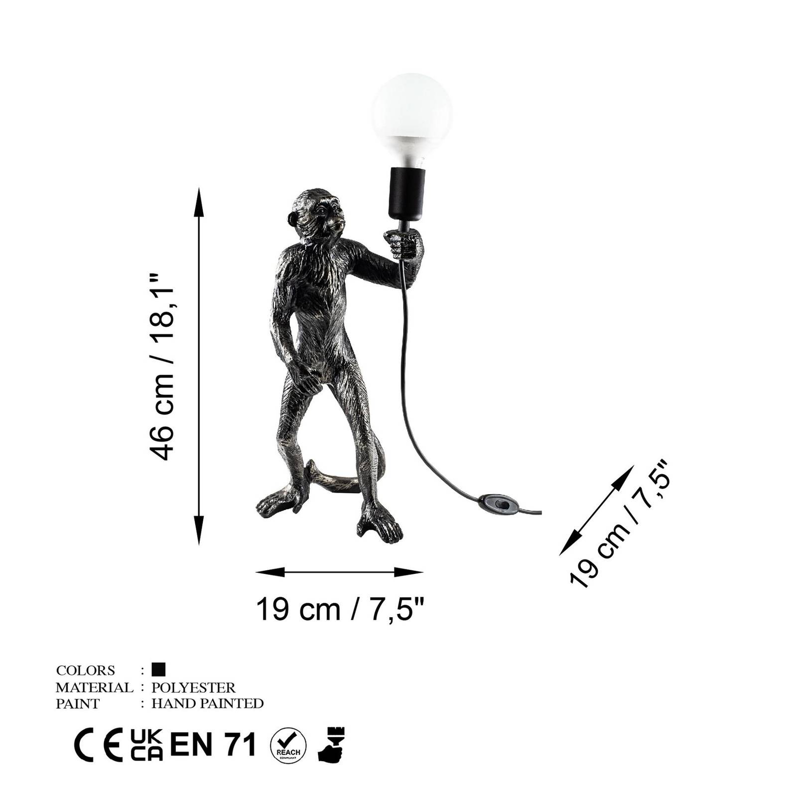 Lampa stołowa Singe, czarna, poliester, wysokość 46 cm, figurka małpy