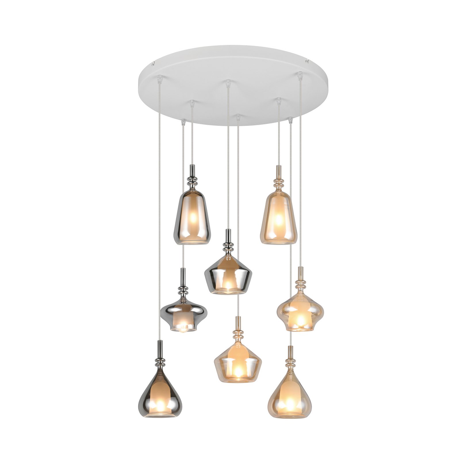 Pakabinama lempa „Aldea“, Ø 60 cm, balta/gintaro spalvos/chromo, stiklas, 8 Pakabinama lempa „Aldea“, Ø 60 cm, balta/gintaro spalvos/chromo, stiklas, 8