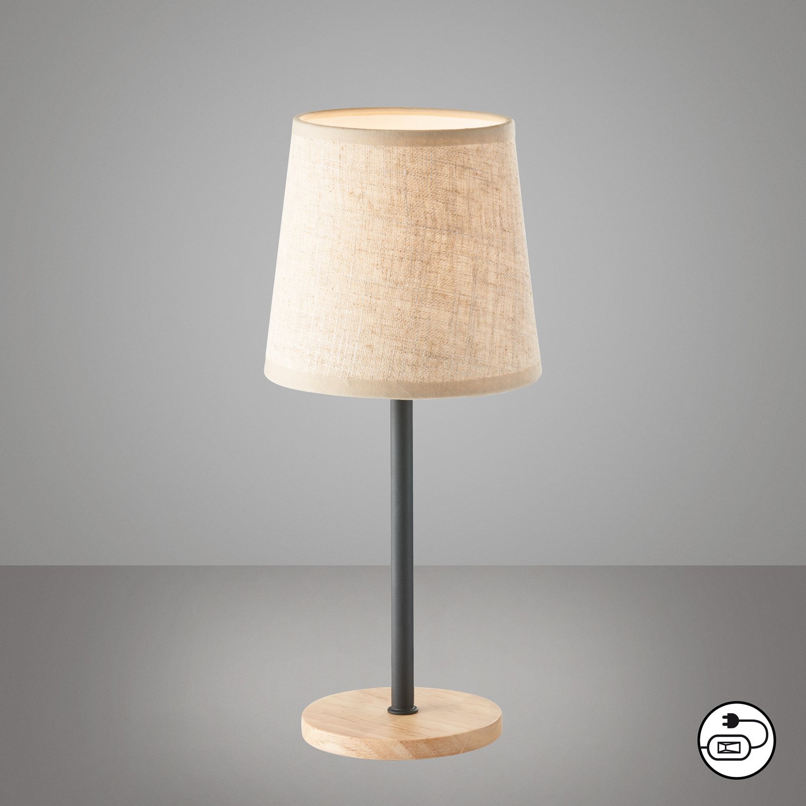 Tafellamp Rimini, zand/zwart/eiken, textiel Hoogte 30 cm E14 Tafellamp Rimini, zand/zwart/eiken, textiel Hoogte 30 cm E14