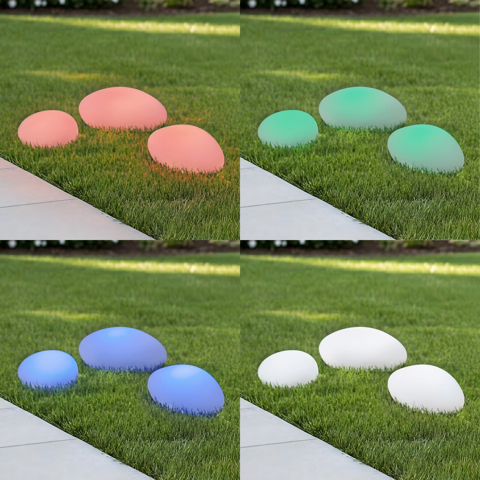 Lindby LED-Solar-Dekoleuchte Liedra, 3er Set, RGBW, dimmbar