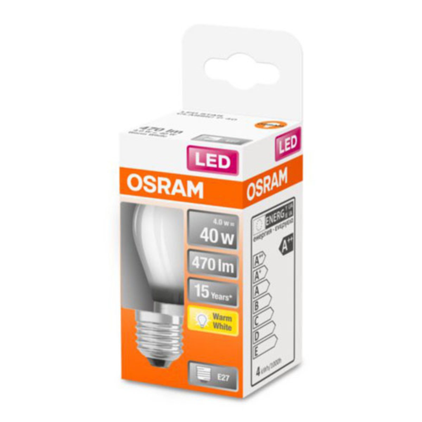 "OSRAM Classic P" LED lempa E27 4W 2700K matinė