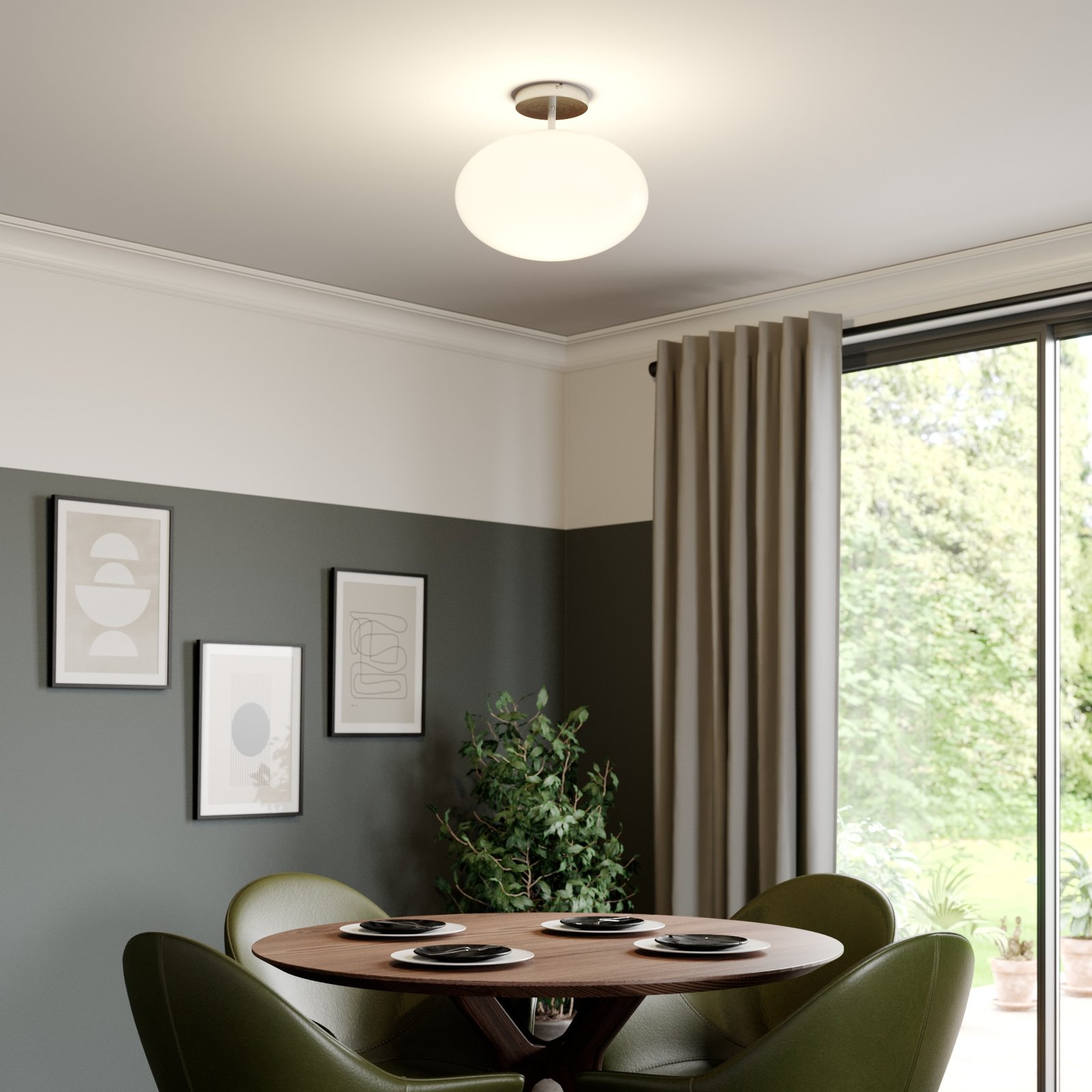 Sonika Ceiling Lamp Satin Nickel/Opal White - Lindby