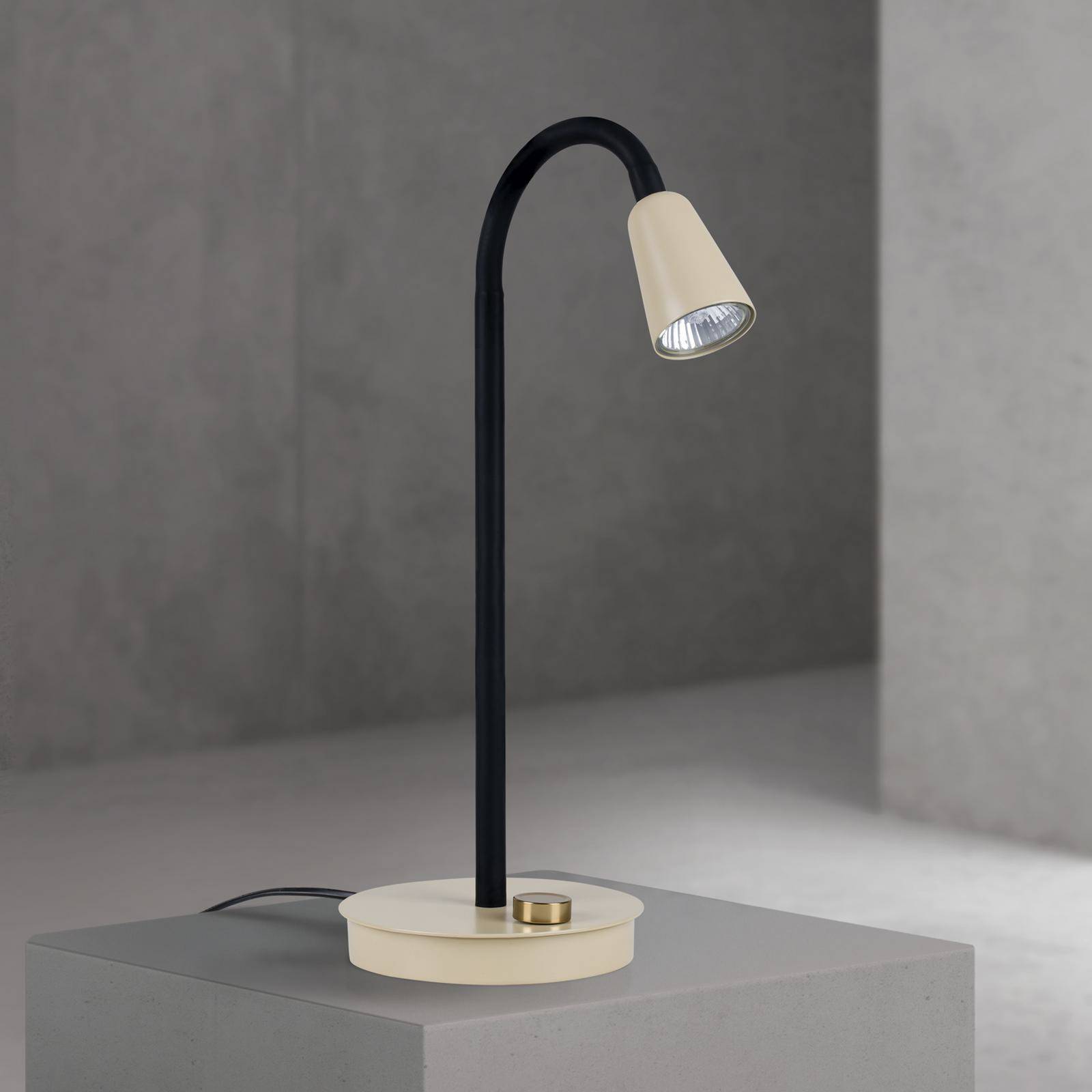Lampa stołowa Dotty, khaki, wysokość 45 cm, podstawa, ściemniacz, GU10