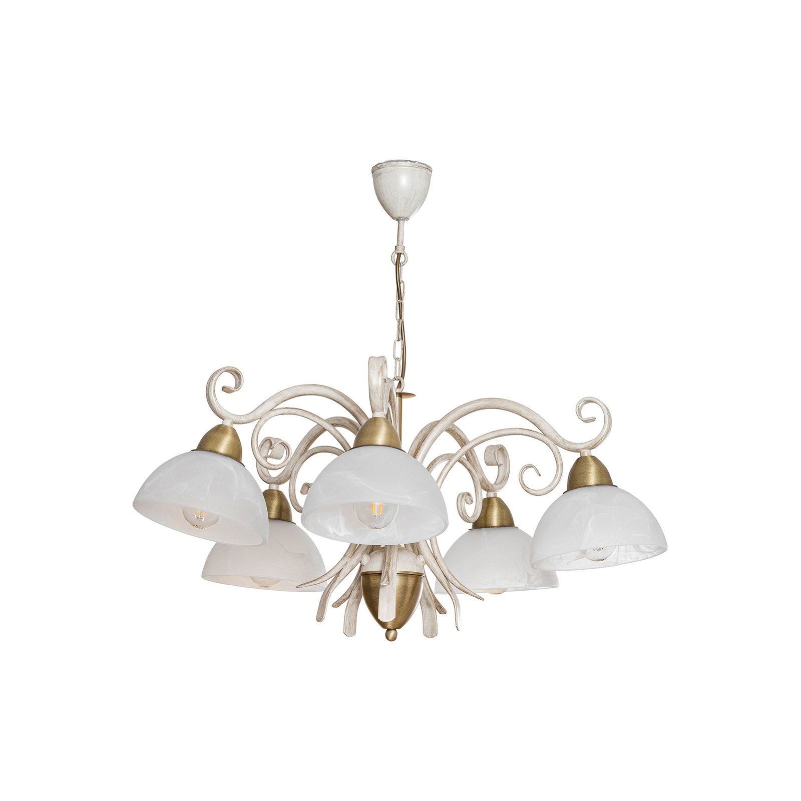 Flora chandelier, 5 glass lampshades, white/brass