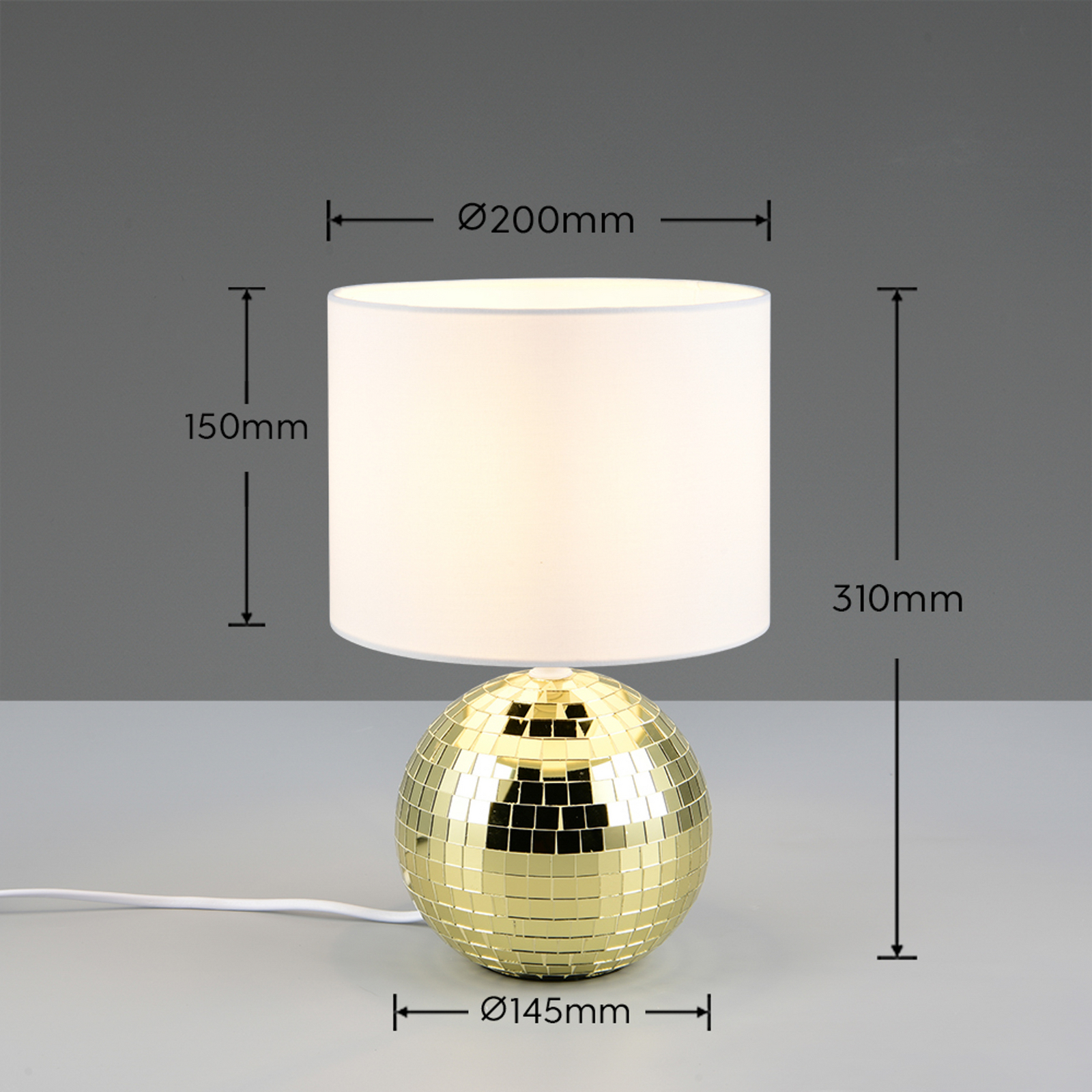 Lampe à poser Glitza dorée/blanche, tissu, plastique, E14