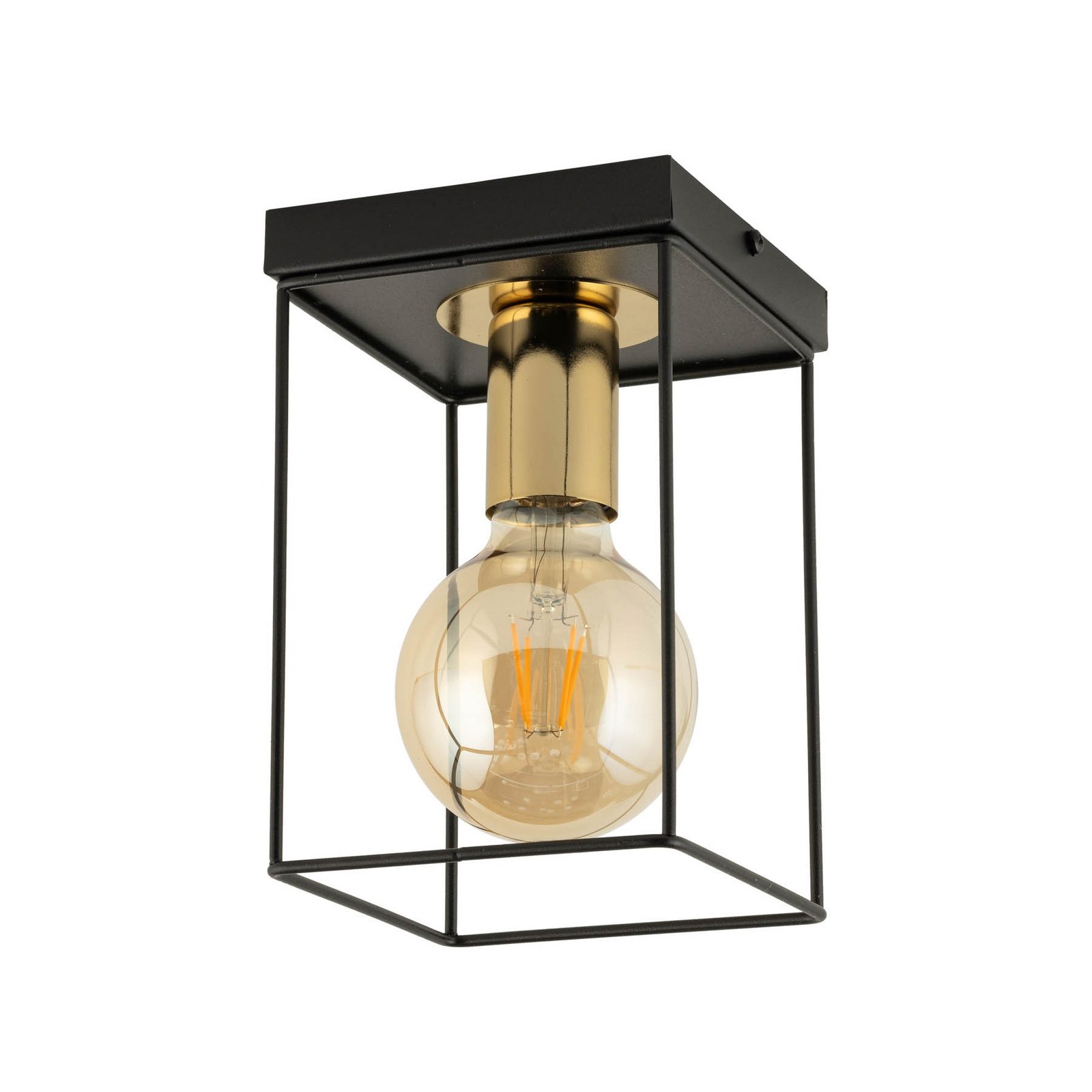 Vox ceiling light, black/gold, angular, 1-bulb, steel