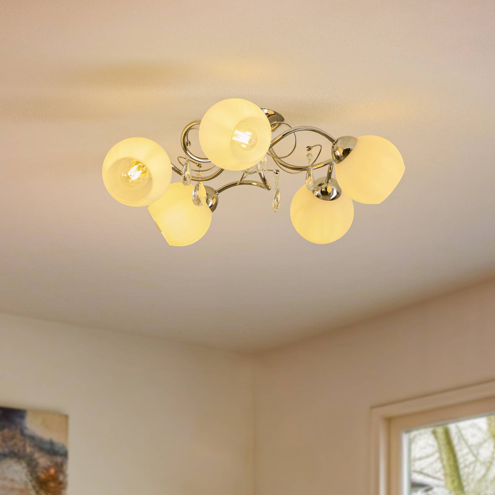 Alfa Plafonnier Livia Pro chromé/blanc à cinq lampes