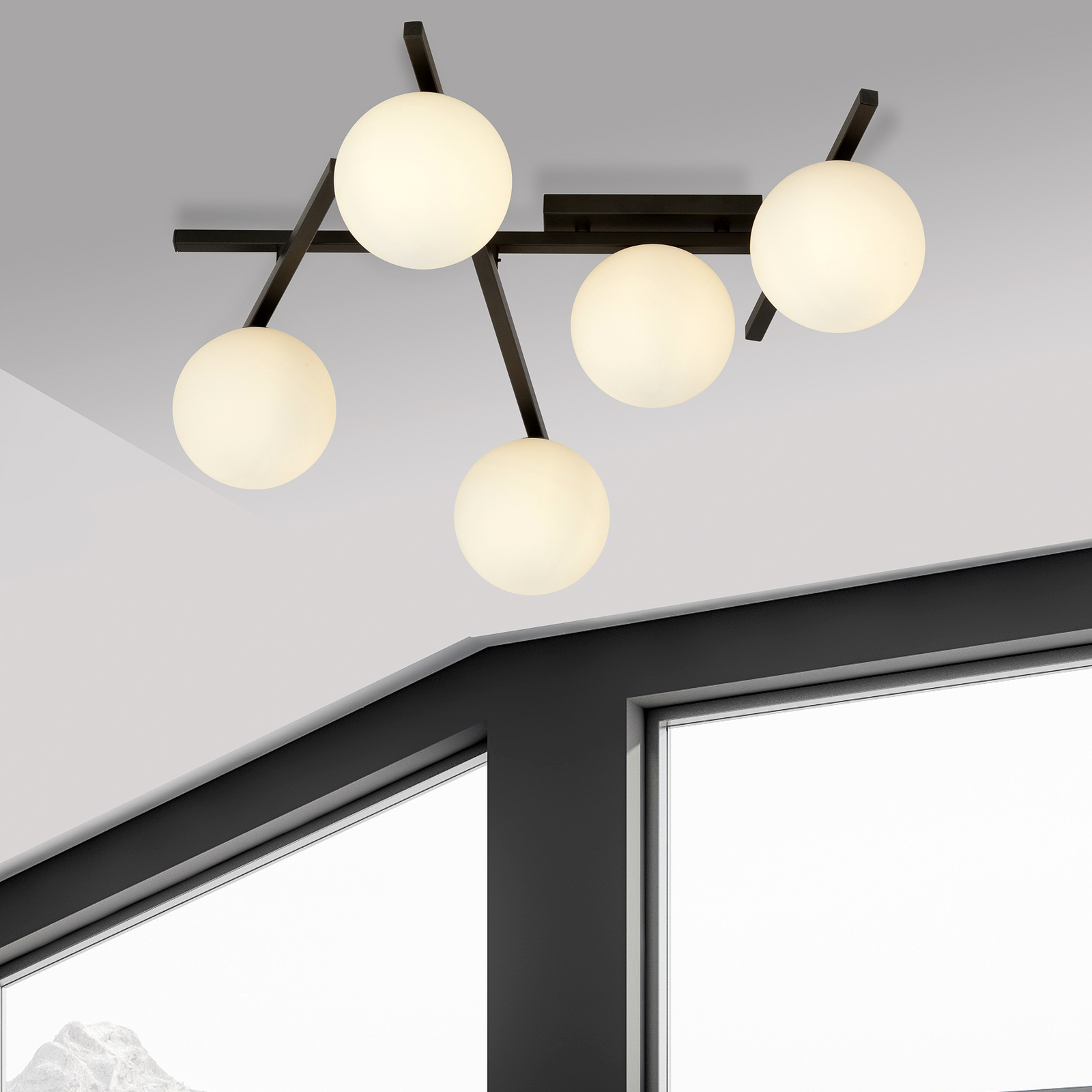 Plafondlamp Smart, zwart/opaal, 5-lamps