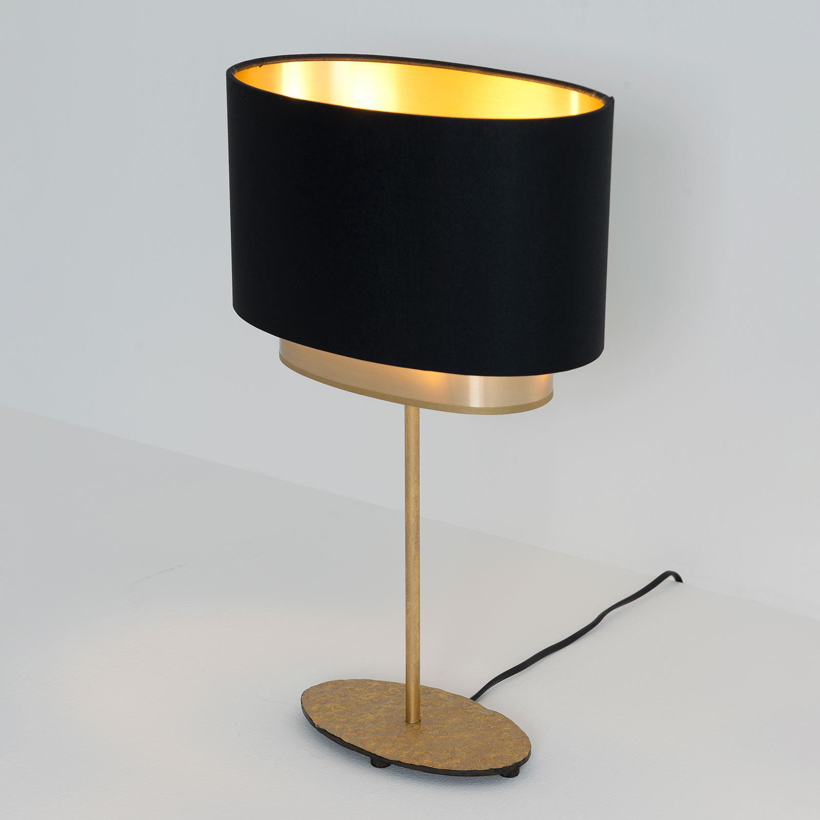 Lámpara de mesa Mattia, oval, doble, negro/oro