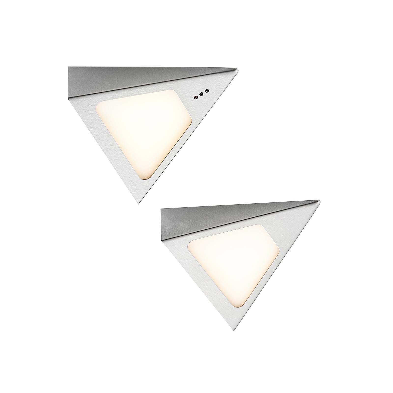 Prios Odia LED under-cabinet light, 2-bulb - Living / Dining Room - Furniture Light Triangle - Furniture Spotlight - dimmable - Modern - Silver